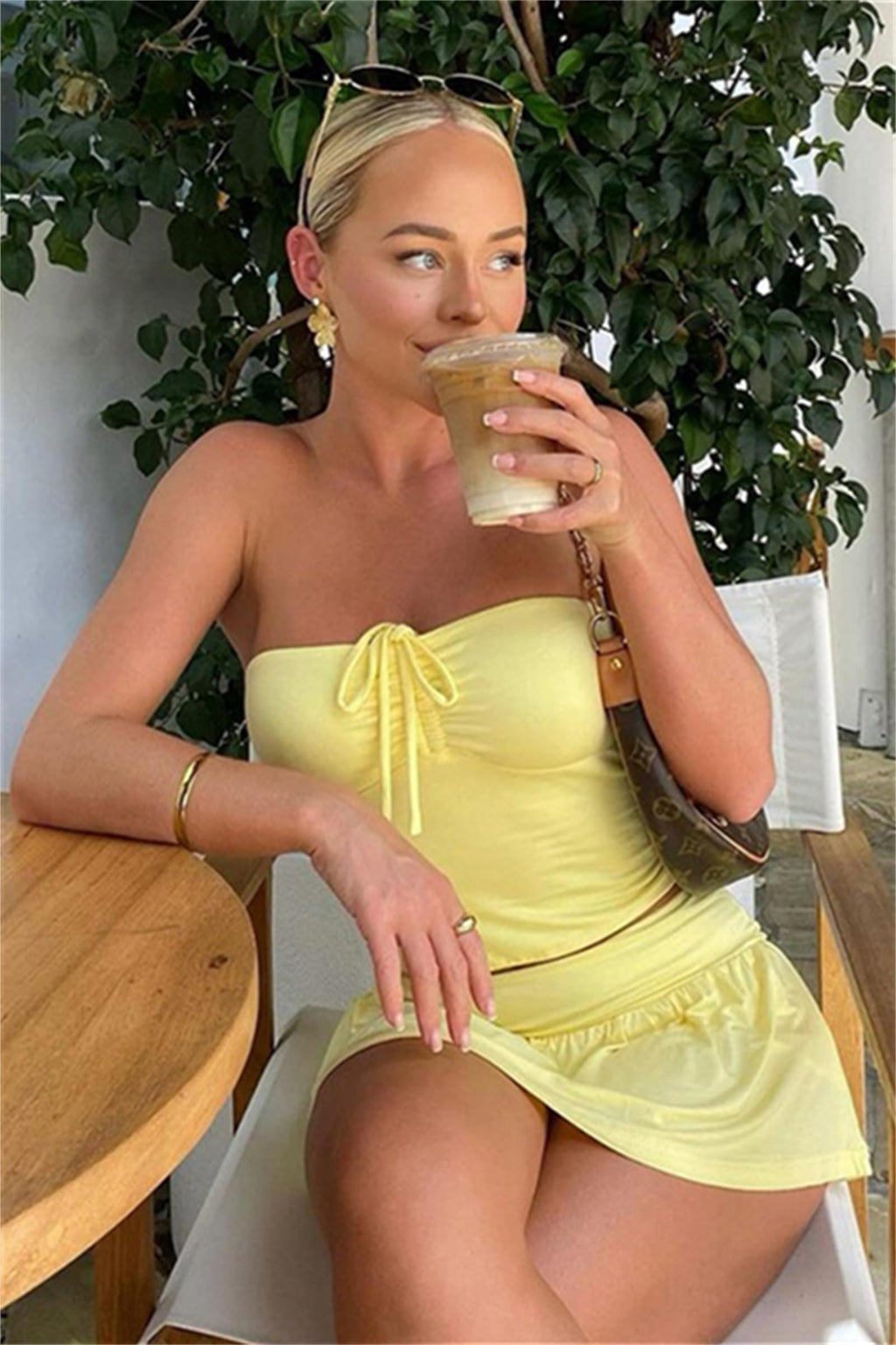 Women Sexy Summer 2 Piece Sets Drawstring Ruched Crop Tube Top Low Rise Ruffle Mini Skirts Sets Y2k Outfits