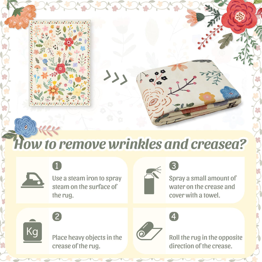 Washable Floral Rugs with Non Slip Backing, Stain Resistant, Floral Soft Low-Pile