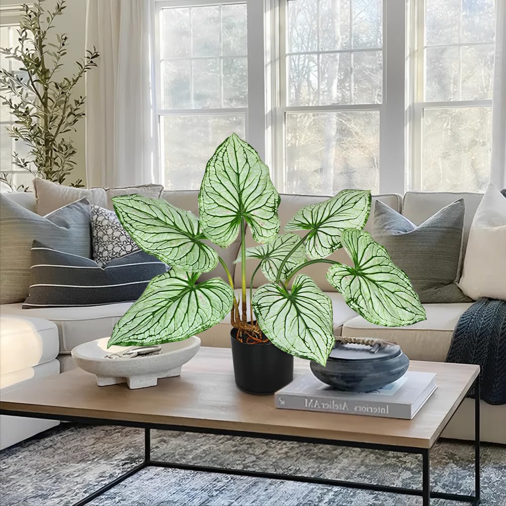 Tall Fake Plants Artificial Caladium Plants in Black Pot Realistic Potted Faux Plant Indoor for Home Decor 22''