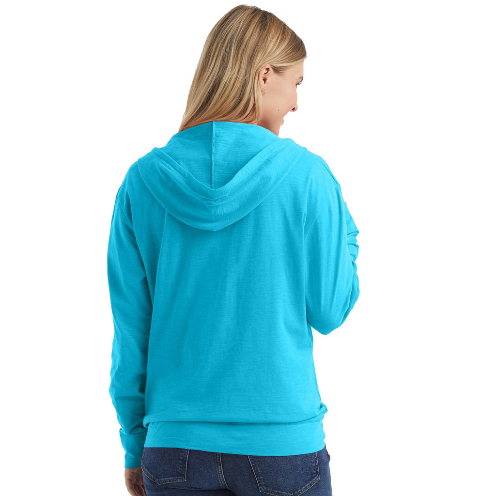 Women's Slub Knit Full-Zip Hoodie, Textured Cotton Zip-Up T-Shirt Hoodie