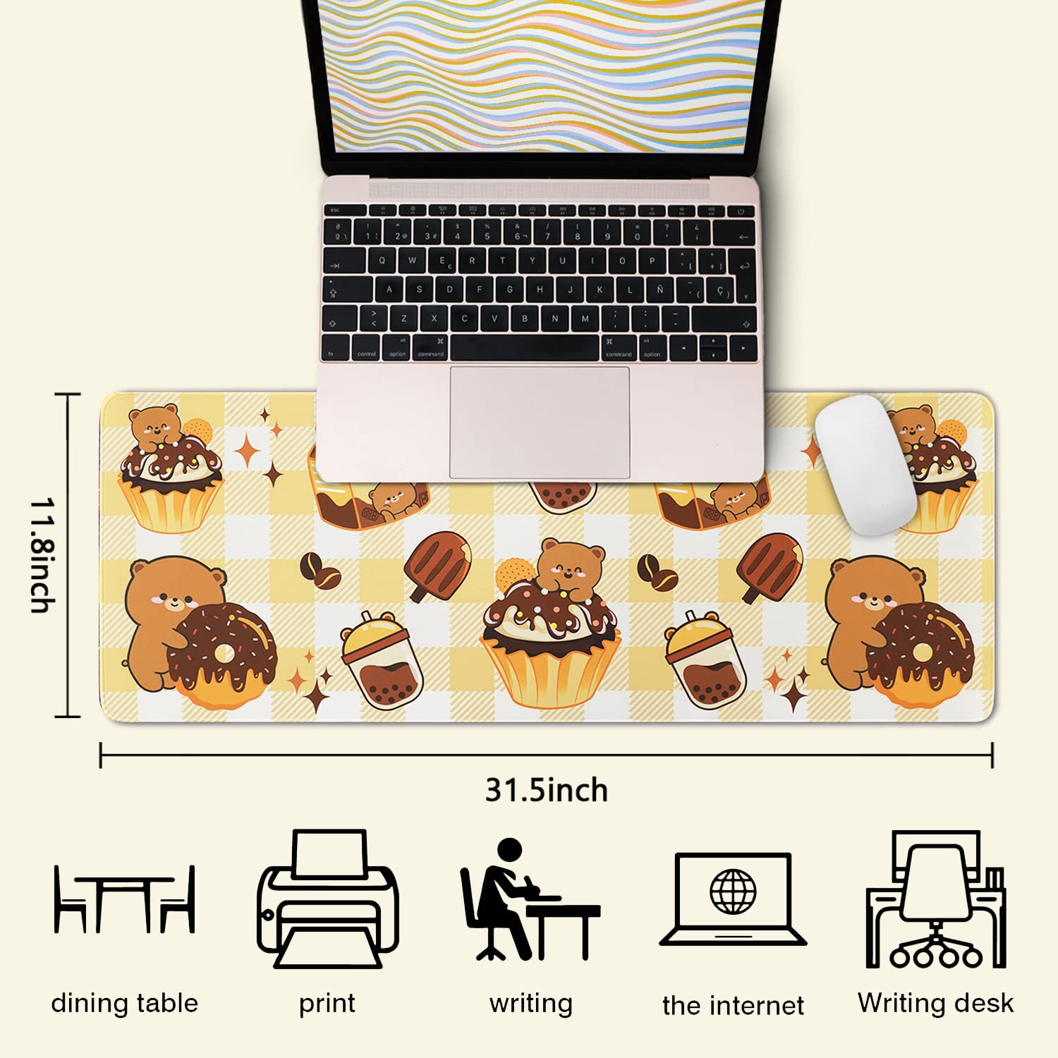 Kawaii Gaming Mouse Pad for Desk, Extended Large 31.5 X 11.8 Inch