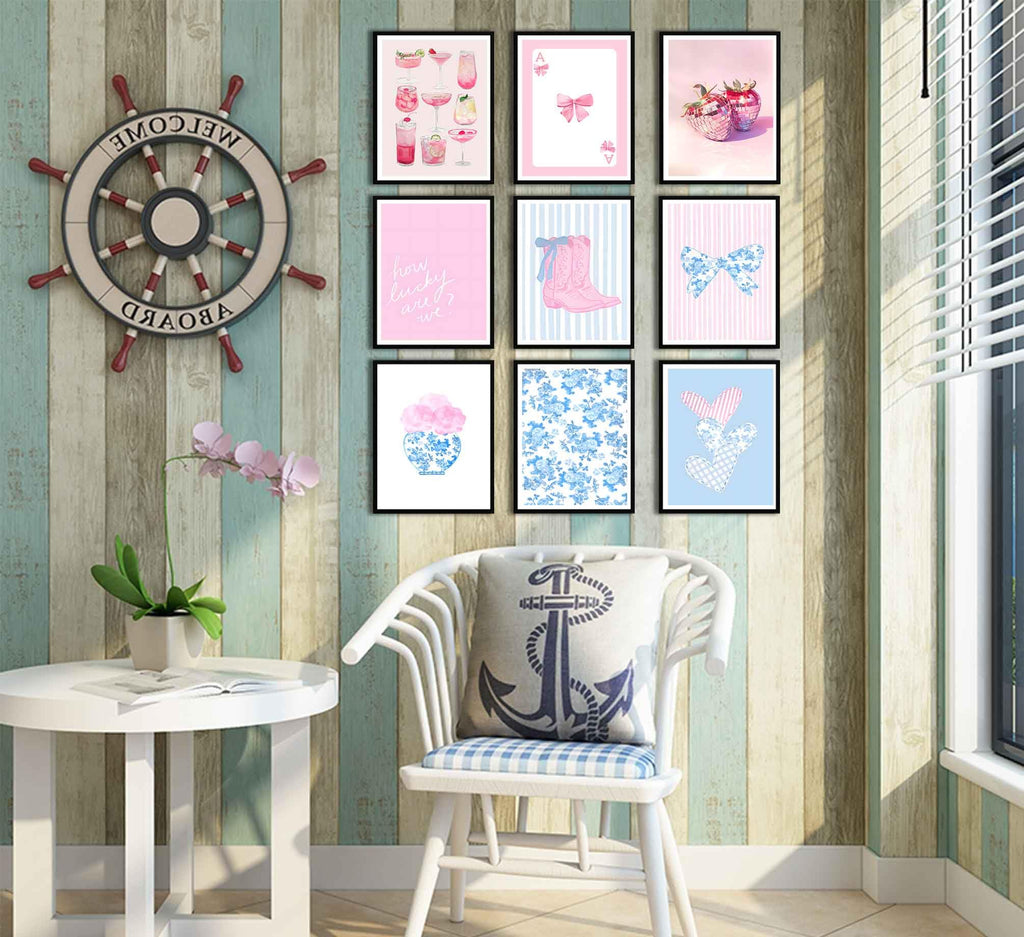 Pink Bows Canvas Wall Art Trendy Coquette Bow Cute Cat Wall Decor