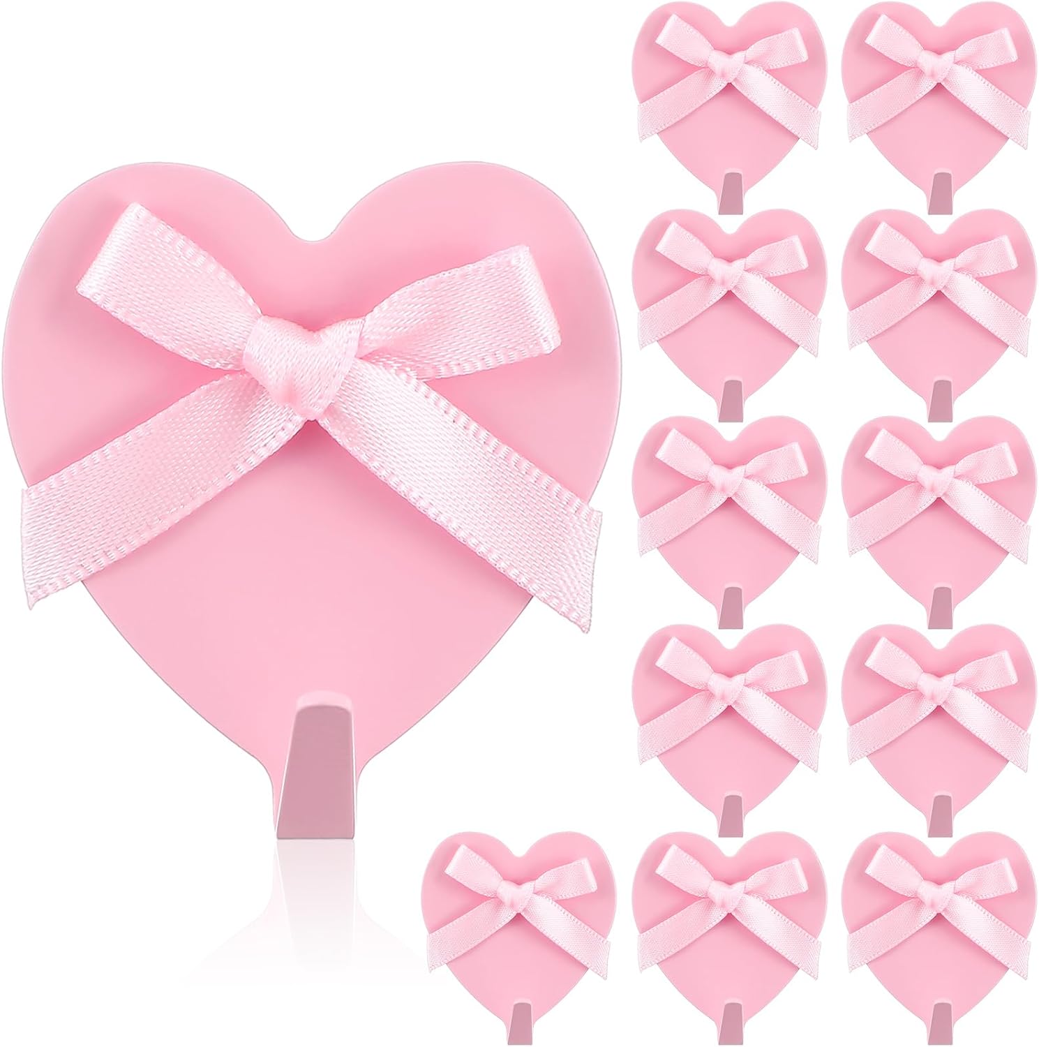 Pink Bow Hooks for Wall Heart Shaped Coquette Wall Decor Stainless Steel Strong Adhesive Hook for Bedroom Home Kitchen Bathroom 12 Pcs