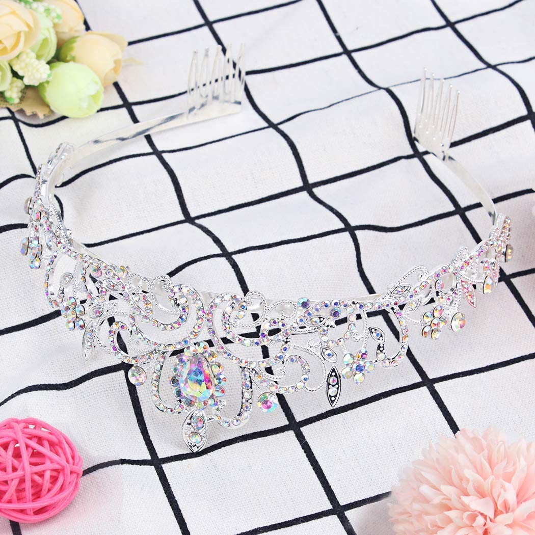 Princess Crystal Tiara Crown Headband Elegant Crown With Combs