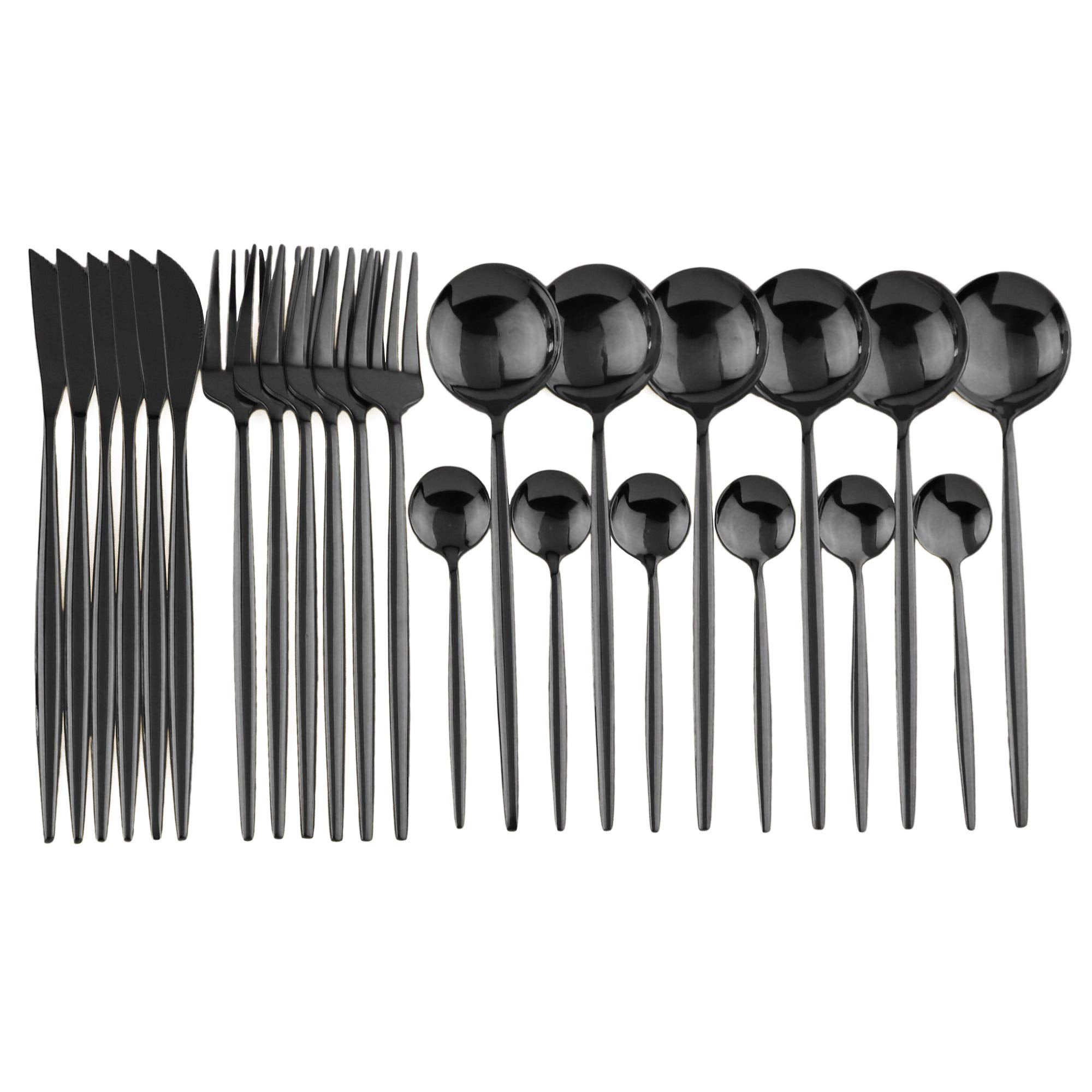 Stainless Steel Knife Fork Spoon Teaspoon Silverware Set, 24-Piece Flatware Set,