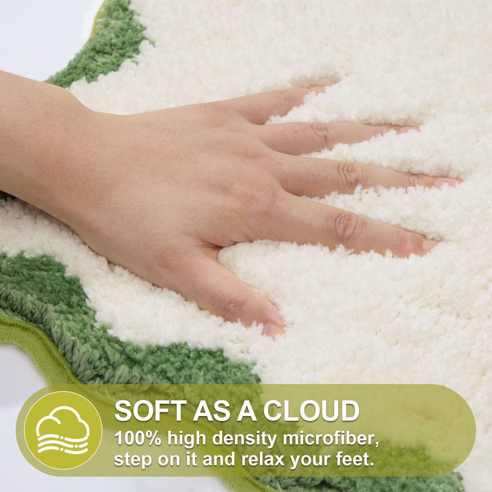 Cute Scalloped Bath Mat, Fun Plush Microfiber Scallop Bathroom Rugs Non Slip Washable Quick Dry Absorbent