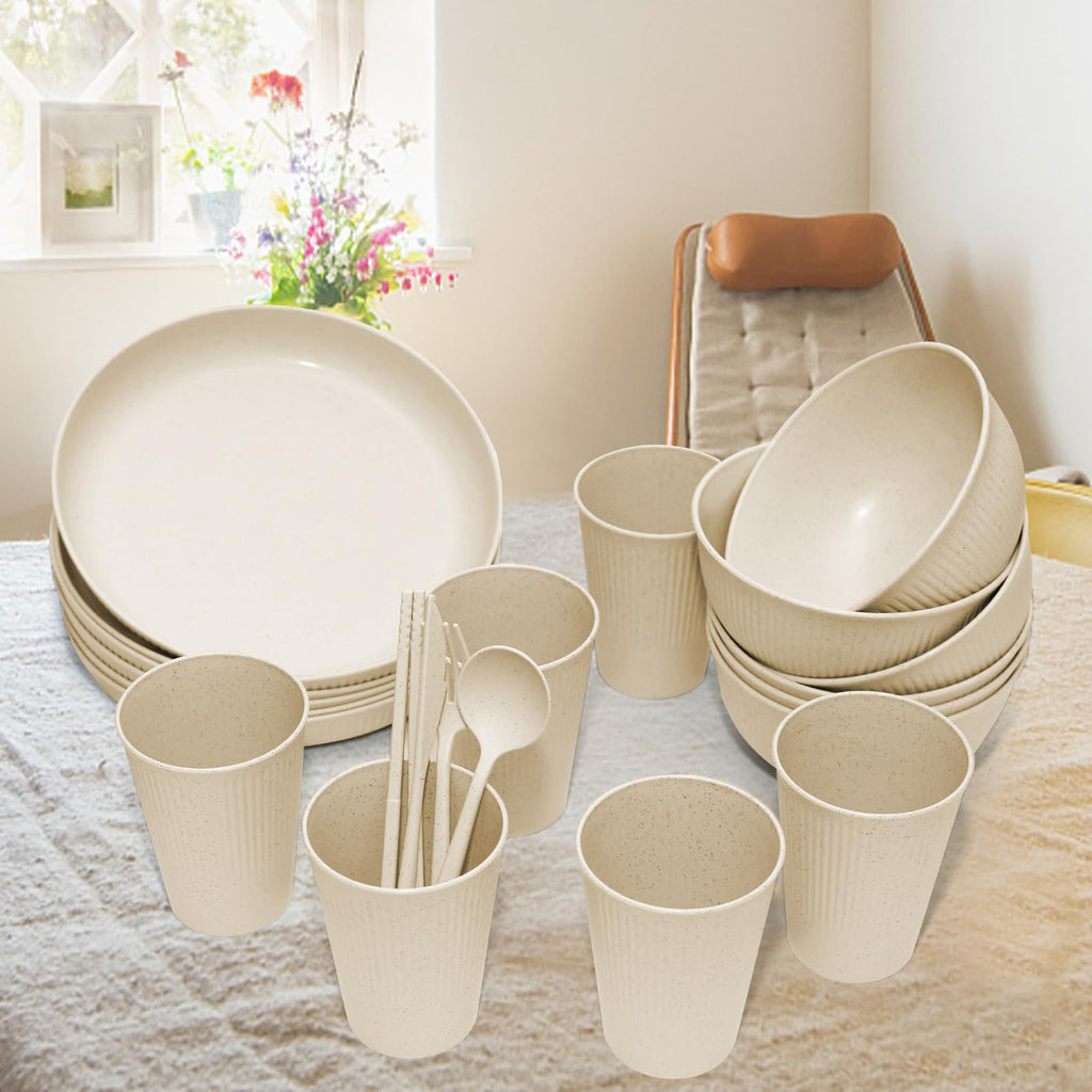 Wheat Straw Dinnerware Sets -36 Piece Unbreakable Dinnerware Sets for 6, Wheat Straw Plates and Bowls Set, Lightweight