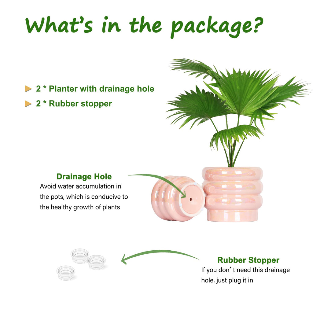 Ceramic Plant Pots for Indoor Plants, Rainbow Pearl Glaze Planter with Planters for Plants with Drainage Hole