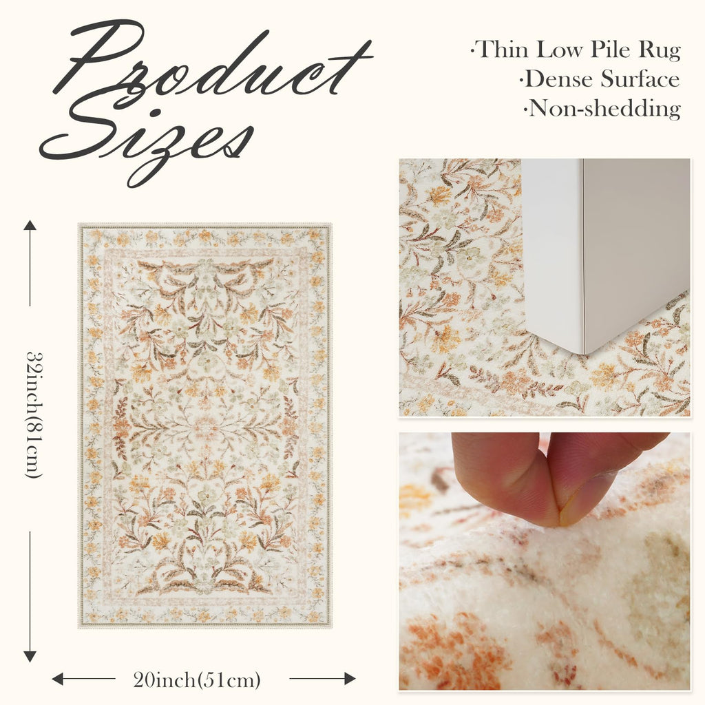 New Boho Floral Bath Rugs, Non Slip Washable Bathroom Rugs Fit Under Door, Ultra Soft and Absorbent Bath Mat