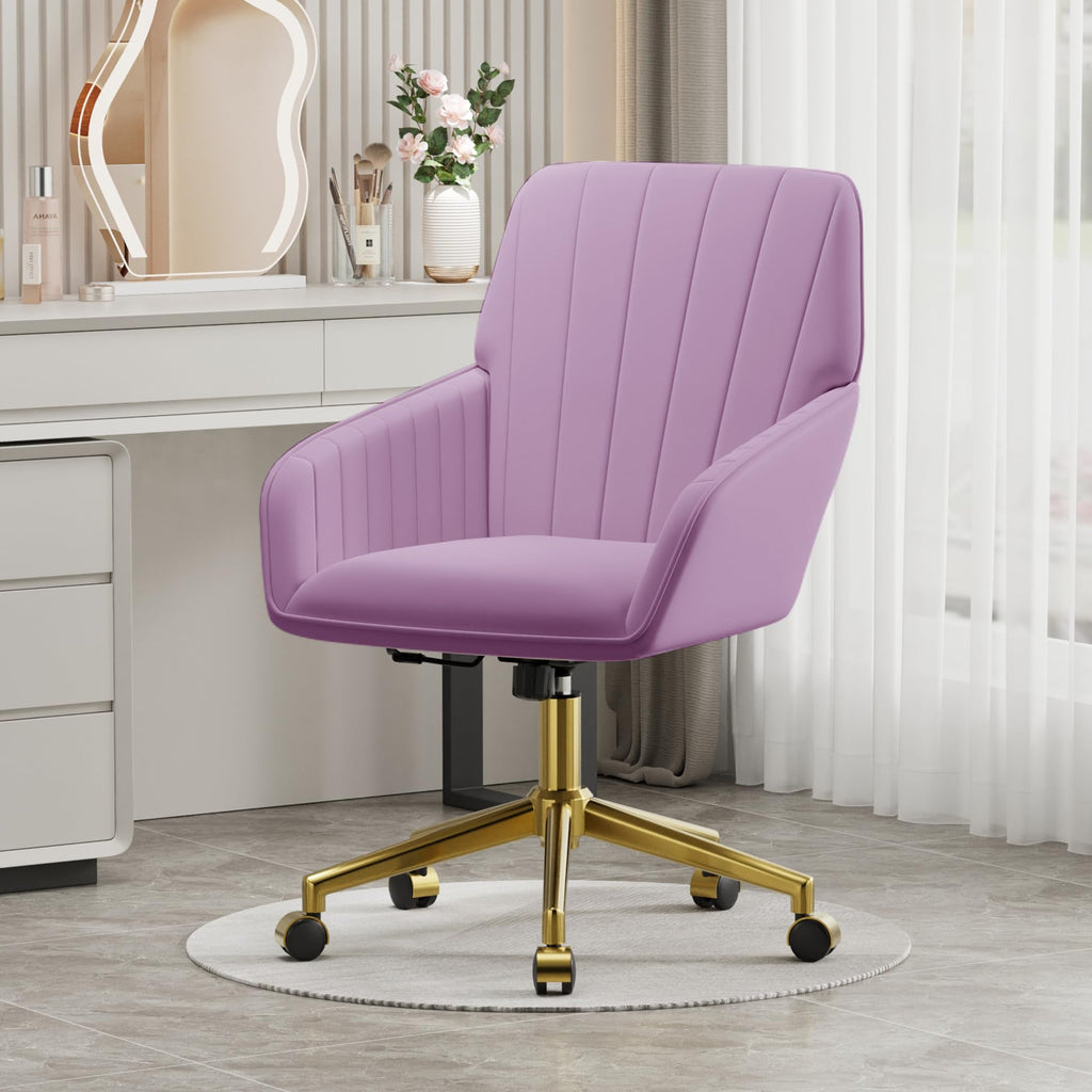 Velvet Modern Cute Chair with Back, Height Adjustable Upholstered Vanity Chair with Swivel Wheels