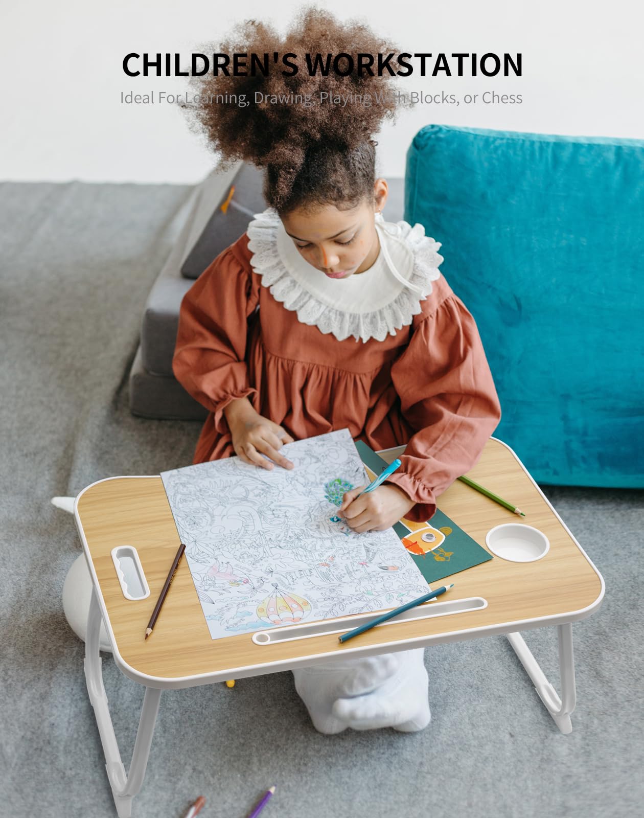 Portable Foldable Study Table, Laptop Stand With Cup Holder, Tablet Slot, And Lift Handle For Working