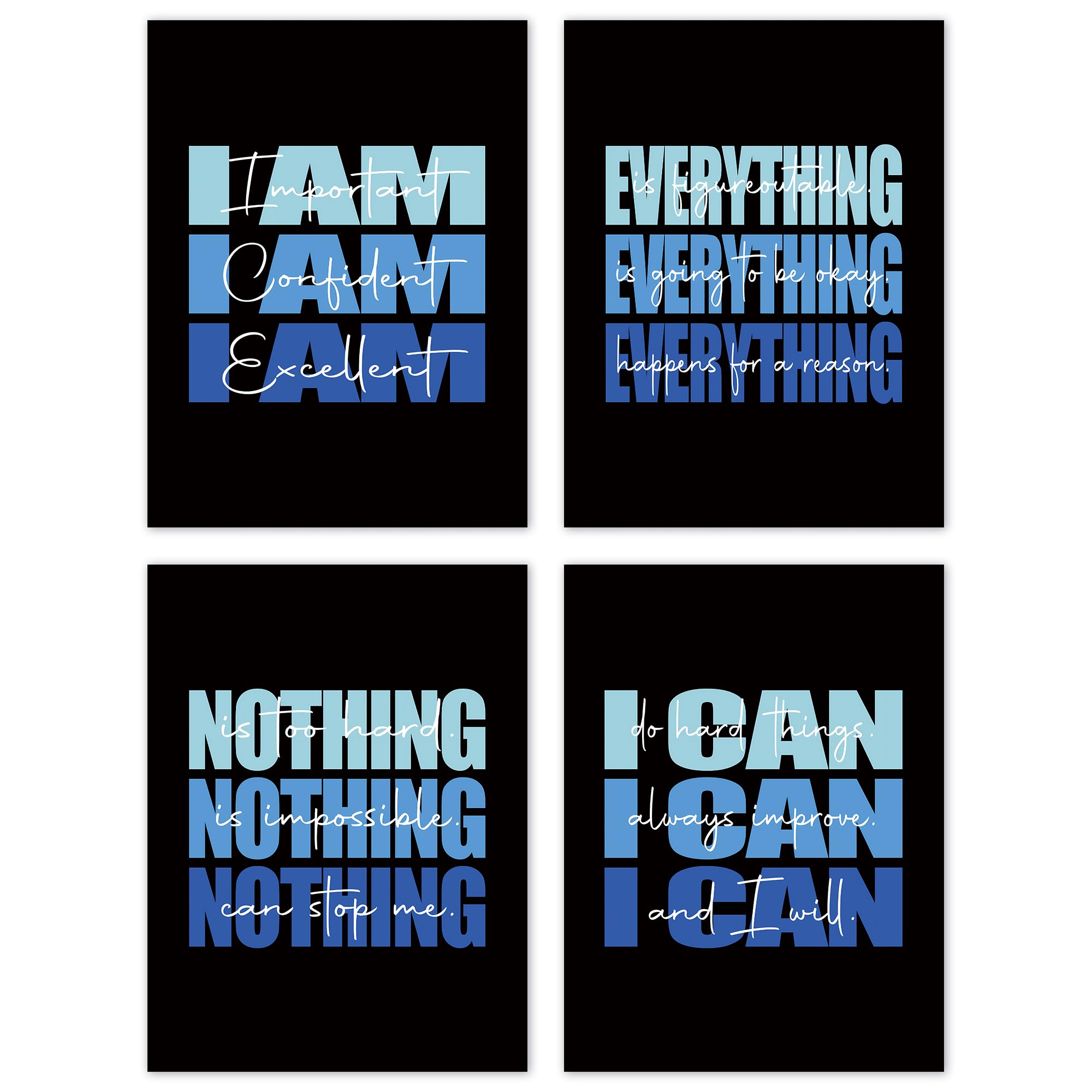 Set of 4 Inspirational Posters â€?Motivational Wall Art for Teen Girls & Women (8x10)