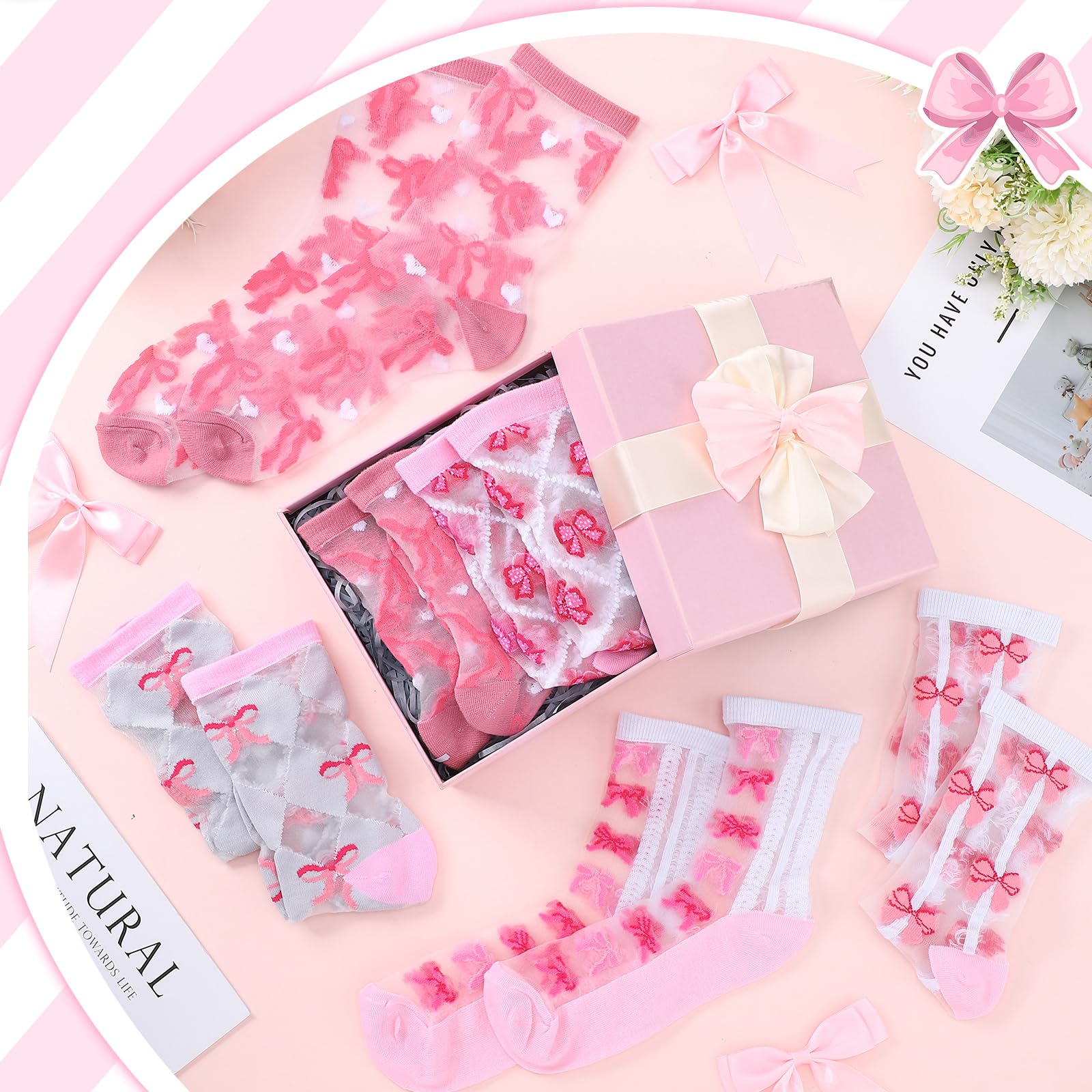 Coquette Pink Bow Socks Women's