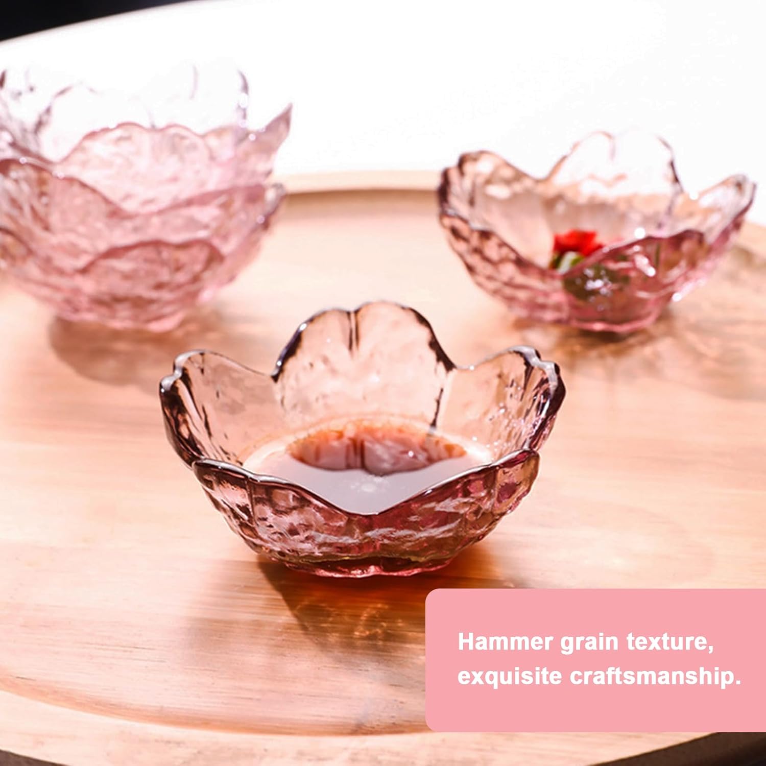 Mini Pink Sakura Dip Bowls,Crystal Glass Dessert Bowls, Appetizer Plates Salad Bowl 6 Pcs