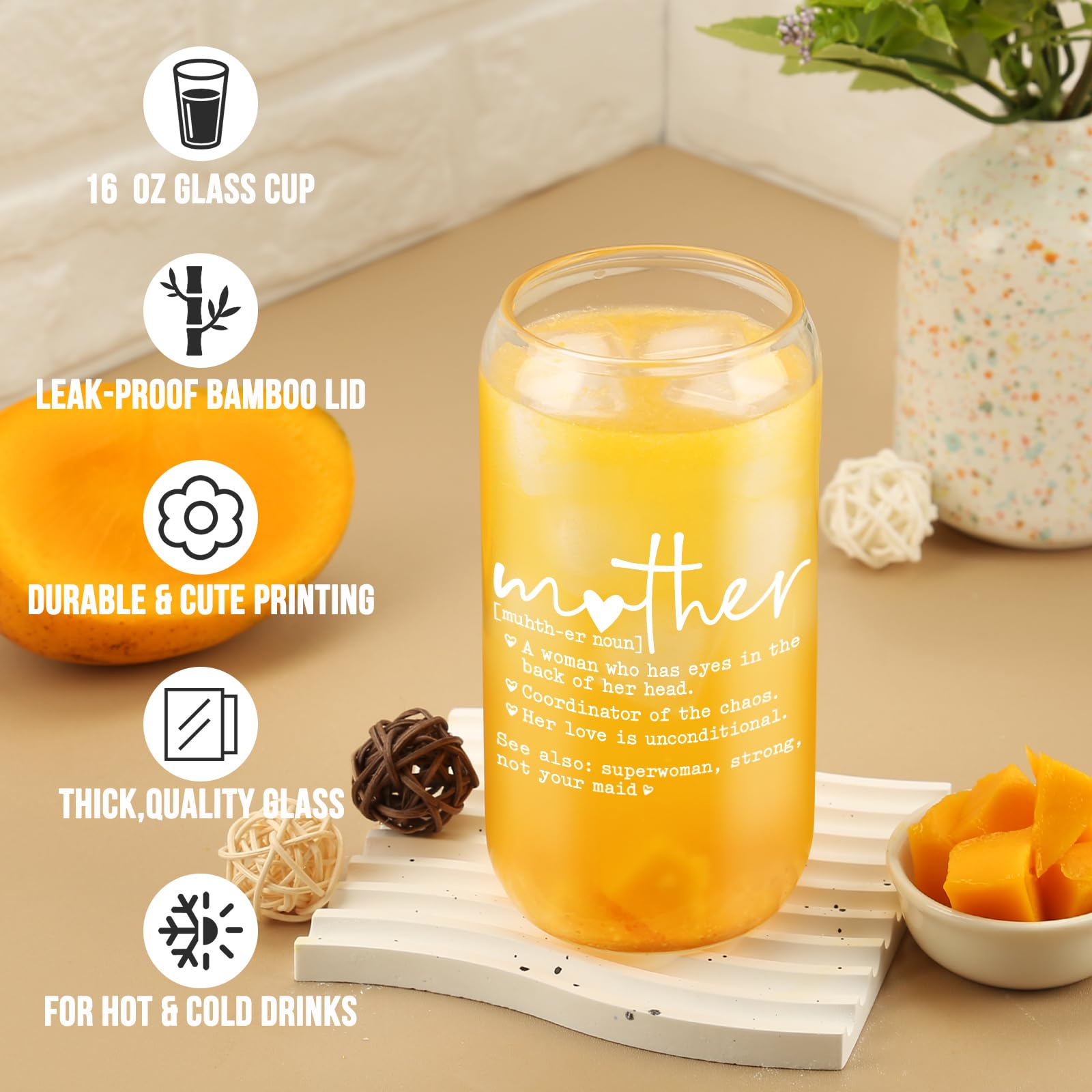 Cherry Bow Cup, Birthday Gifts for Women, Girly Gifts for Her, Sister, Mom, Colleague - 16 OZ Glass Tumbler with Straw & Lid, Coquette Iced Cup