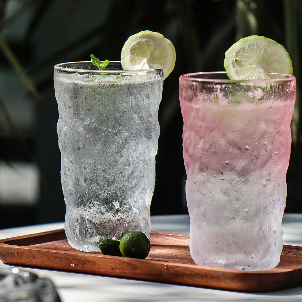 Drinking Glasses, Glassware Sets of 2, Mixed Drinking Glacier Pattern 12 oz Glass Cups