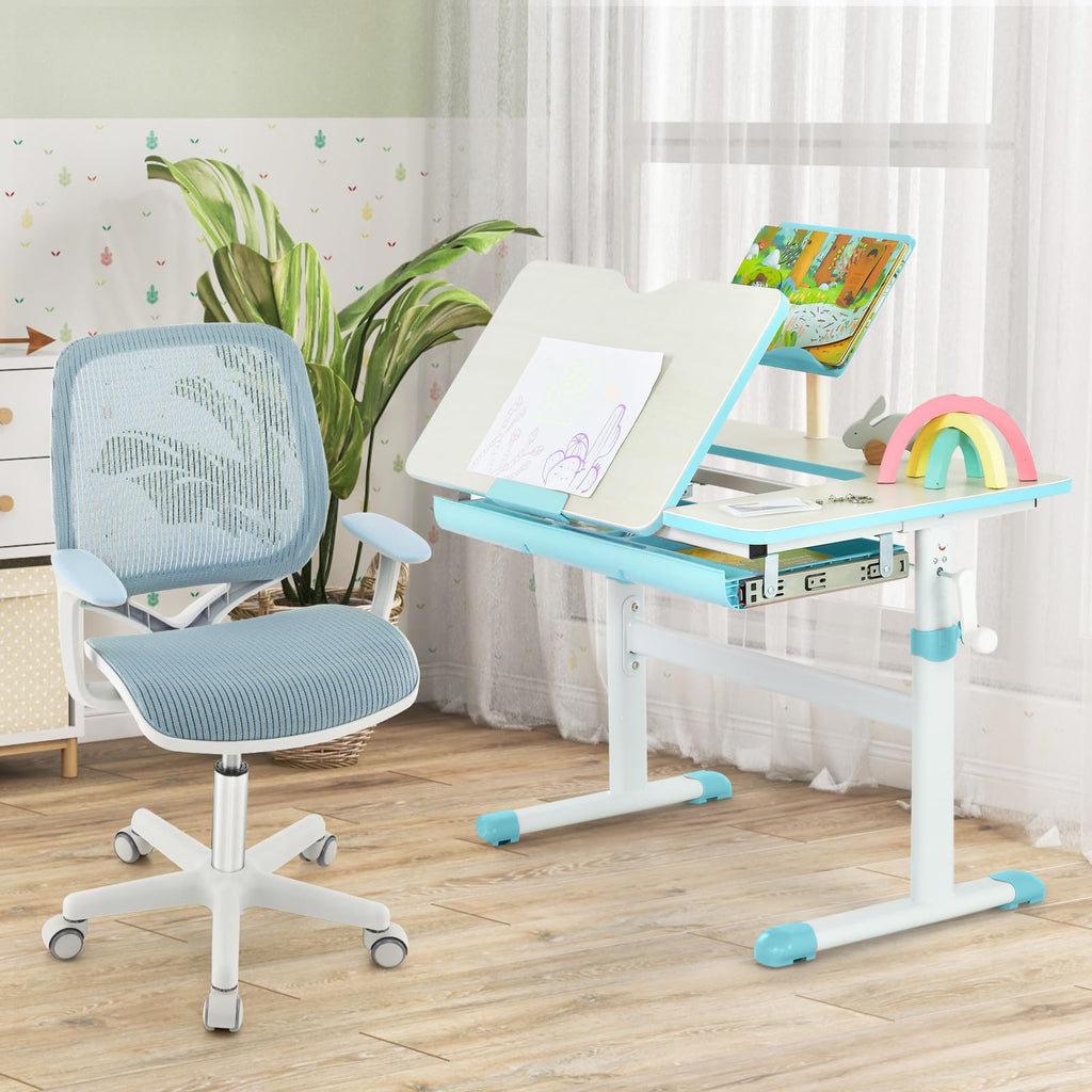 Swivel Mesh Task Chair Height Adjustable Children Study Computer Chair with Armrests, Sit-Brake Casters
