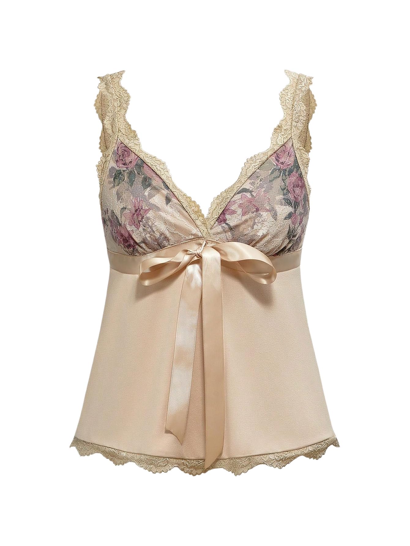 Women's Coquette Tank Tops Y2K Lace Trim Crop Top Bowknot Deep V Neck Sleeveless Camisole Blouse