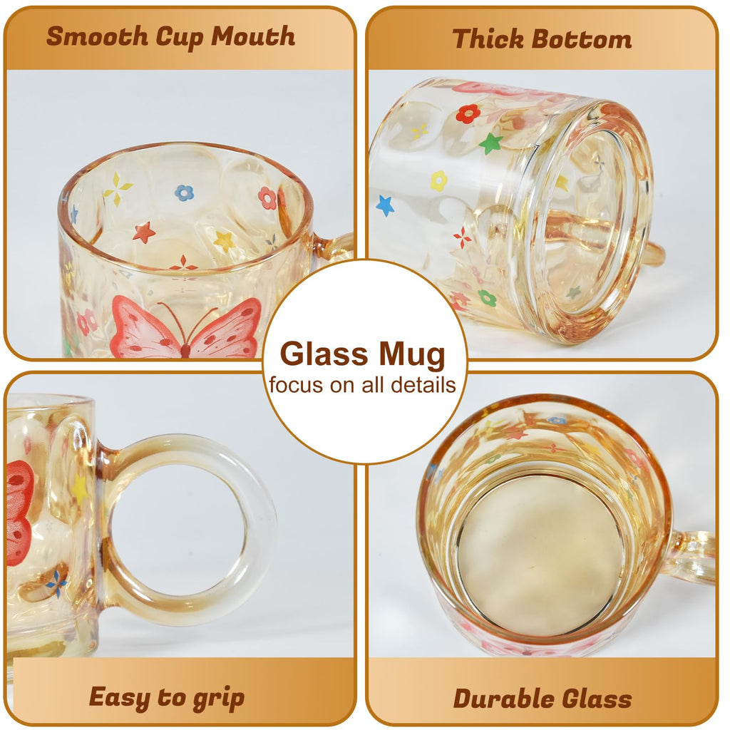 Glass Butterfly l Mugs, 10oz lUnique Glass Cup with Handle