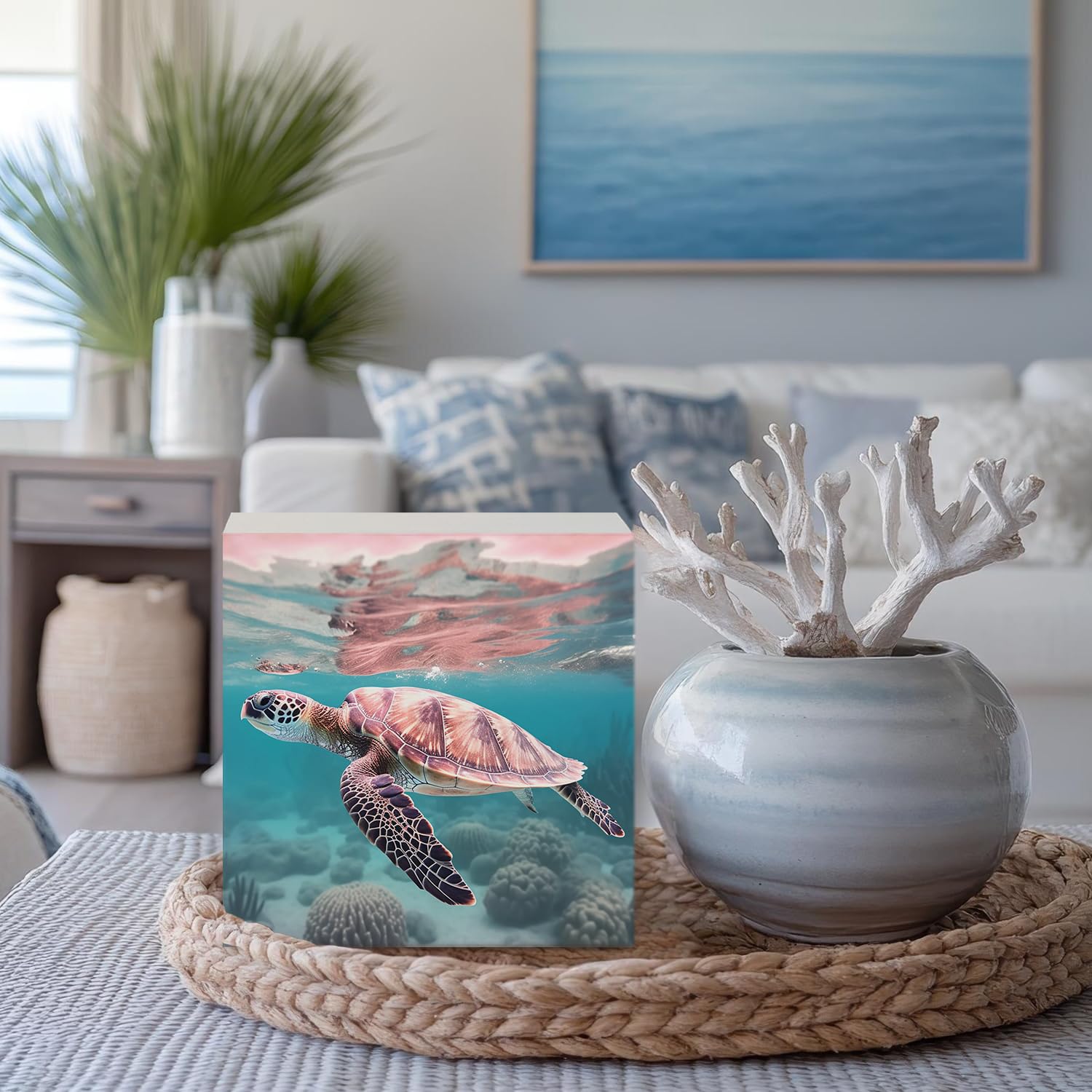 Coquette Pink Bow Champagne Wooden Box Sign, 5x5 Inch