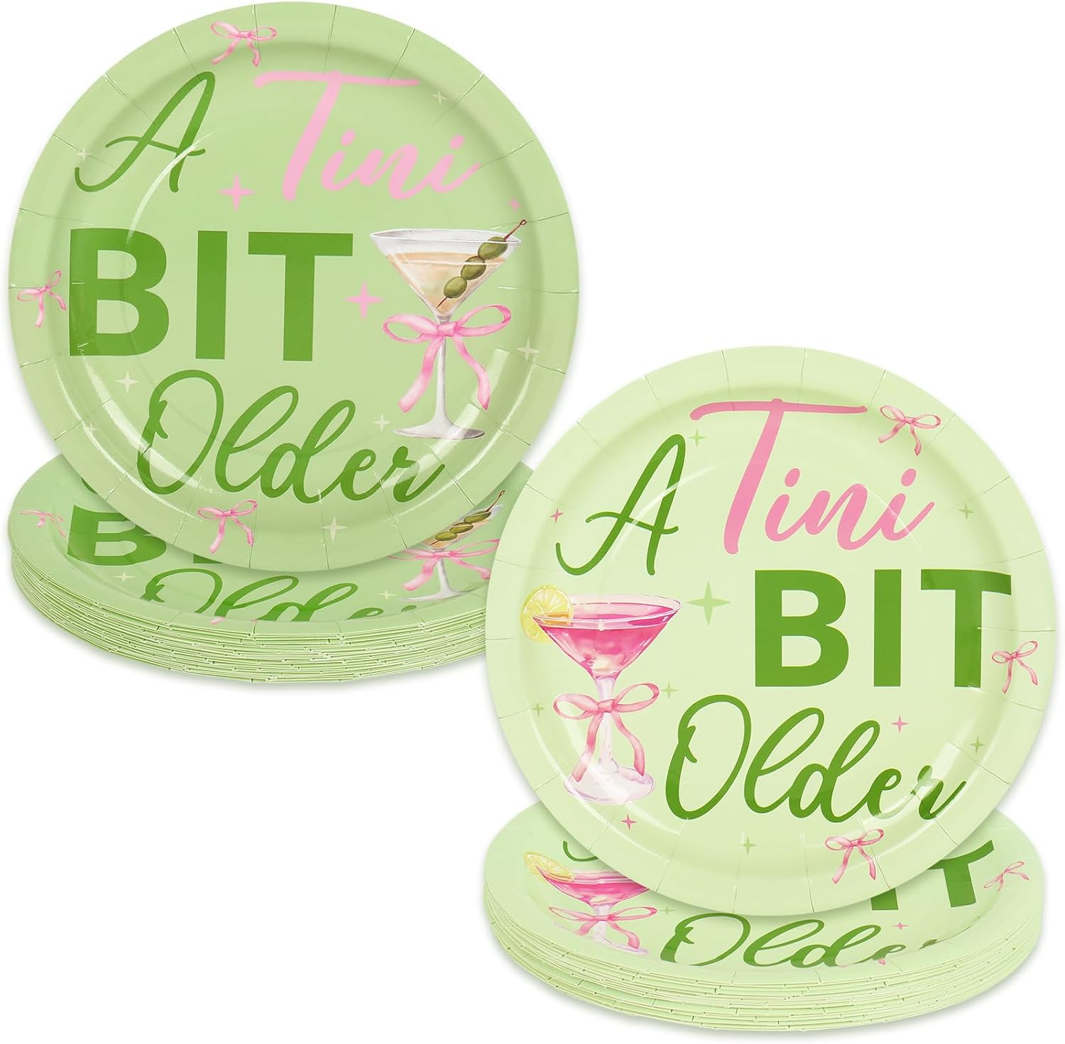 Martini Paper Plates 9" A Tini Bit Older Disposable Paper Plate Coquette Pink Bow Martini Bar Dessert Plates 50Pcs