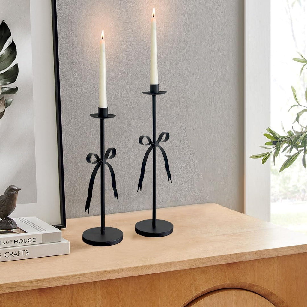 Bow Taper Candle Holders, Set of 2 Candle Stick Holders Set, Modern Decorative Centerpiece