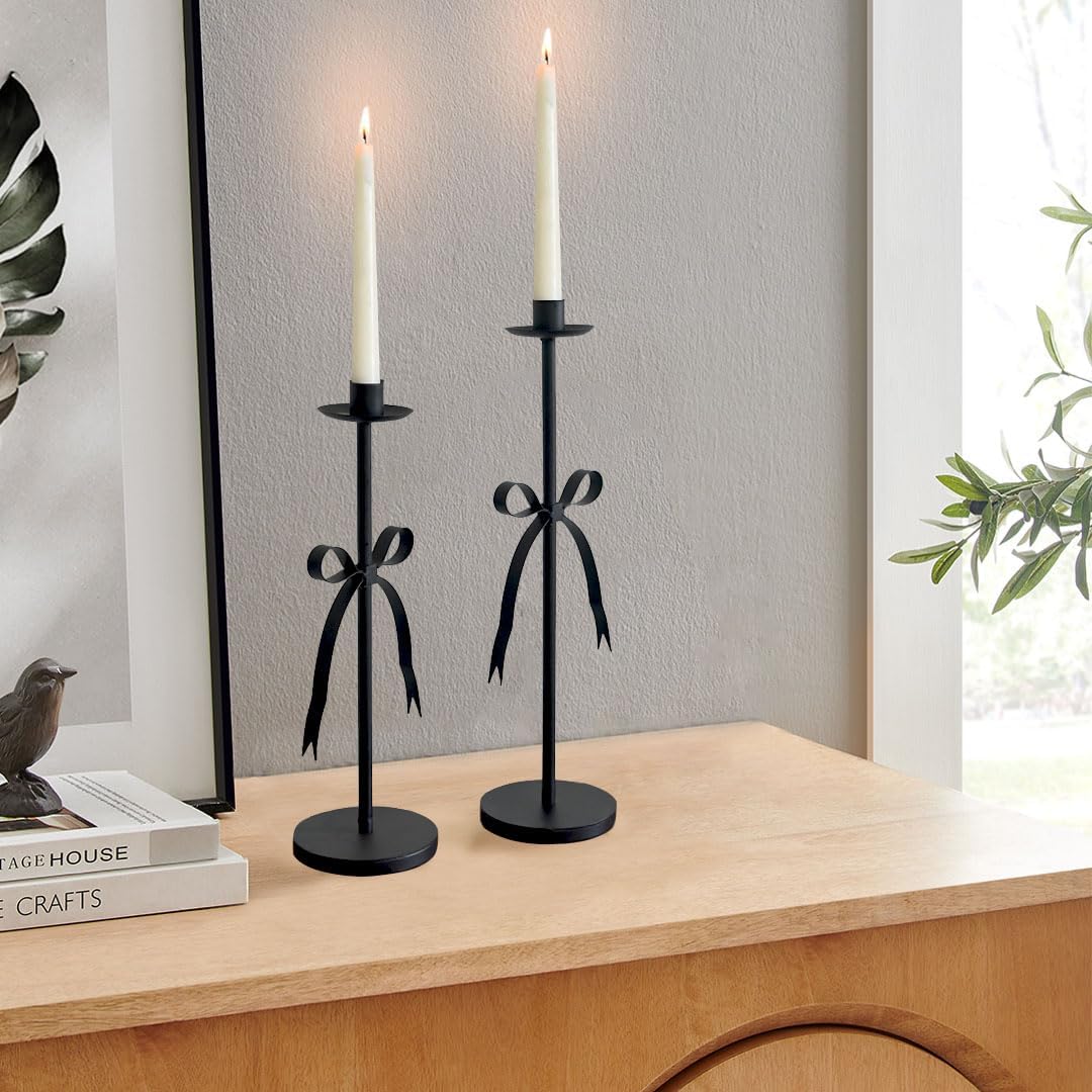 Bow Taper Candle Holders, Set of 2 Candle Stick Holders Set, Modern Decorative Centerpiece