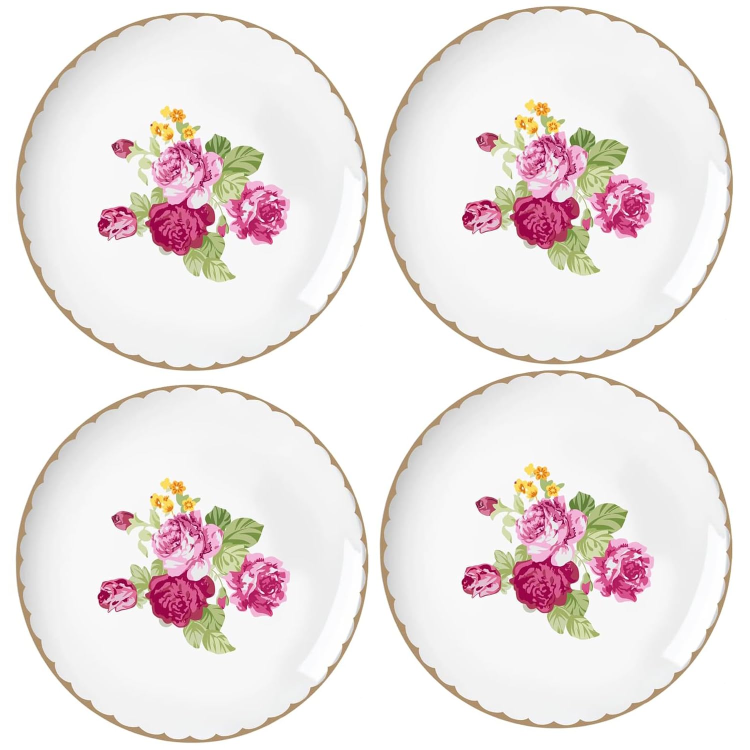 Vintage Floral Flowers Pattern Ceramic Plates, Set of 4