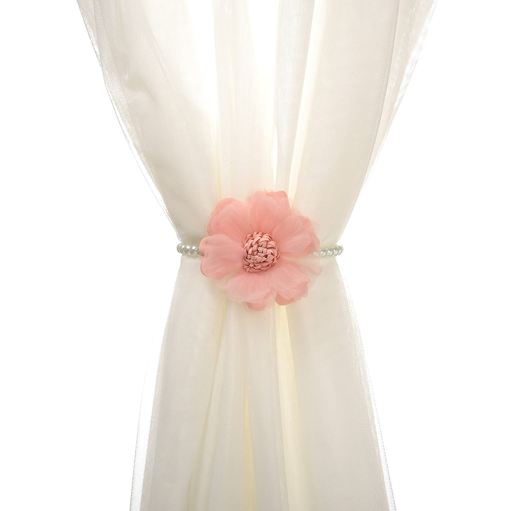 Elegant Pearl Magnetic Curtain Tieback with Handmade Flower Decorative Drapery Holdbacks Rope Holder