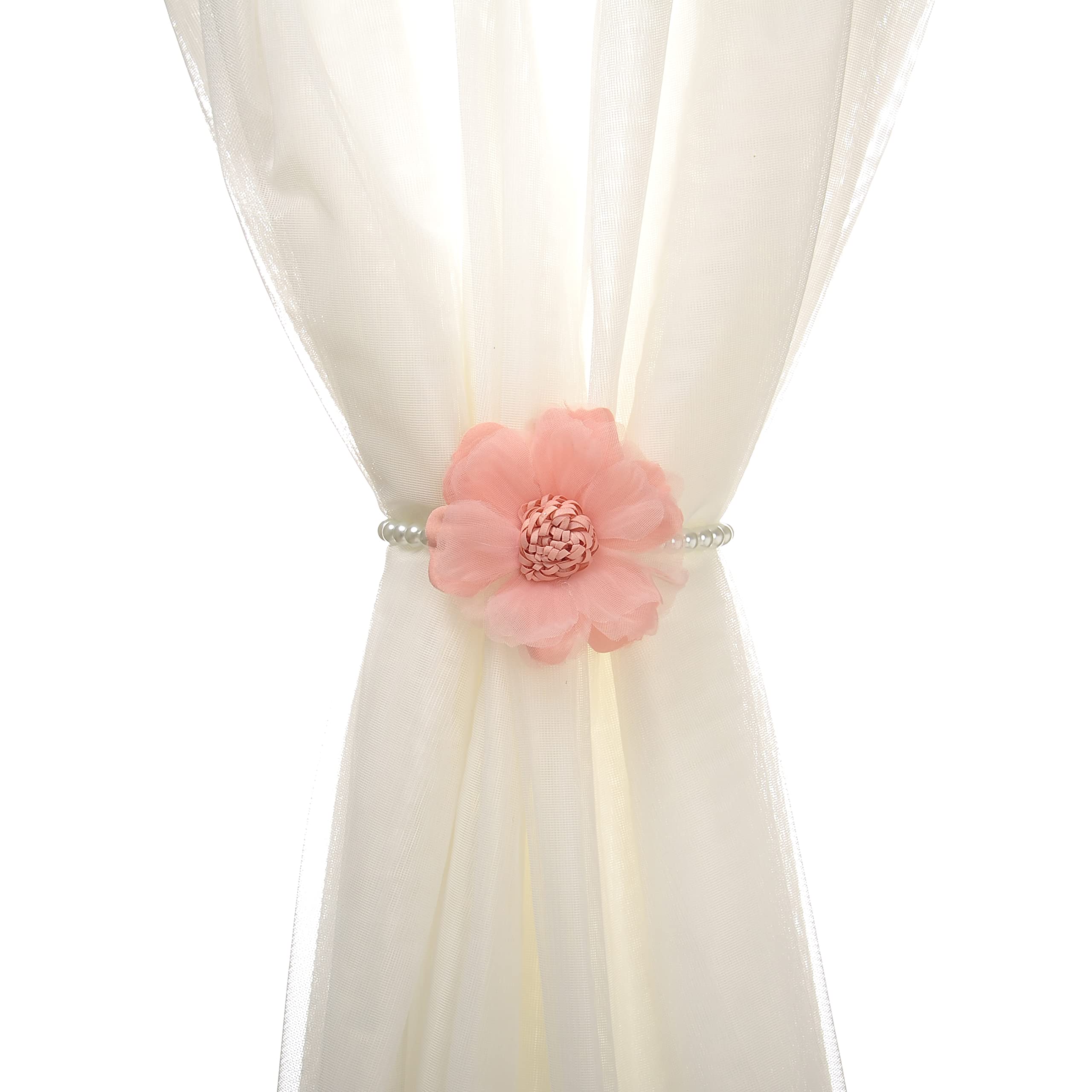 Elegant Pearl Magnetic Curtain Tieback with Handmade Flower Decorative Drapery Holdbacks Rope Holder