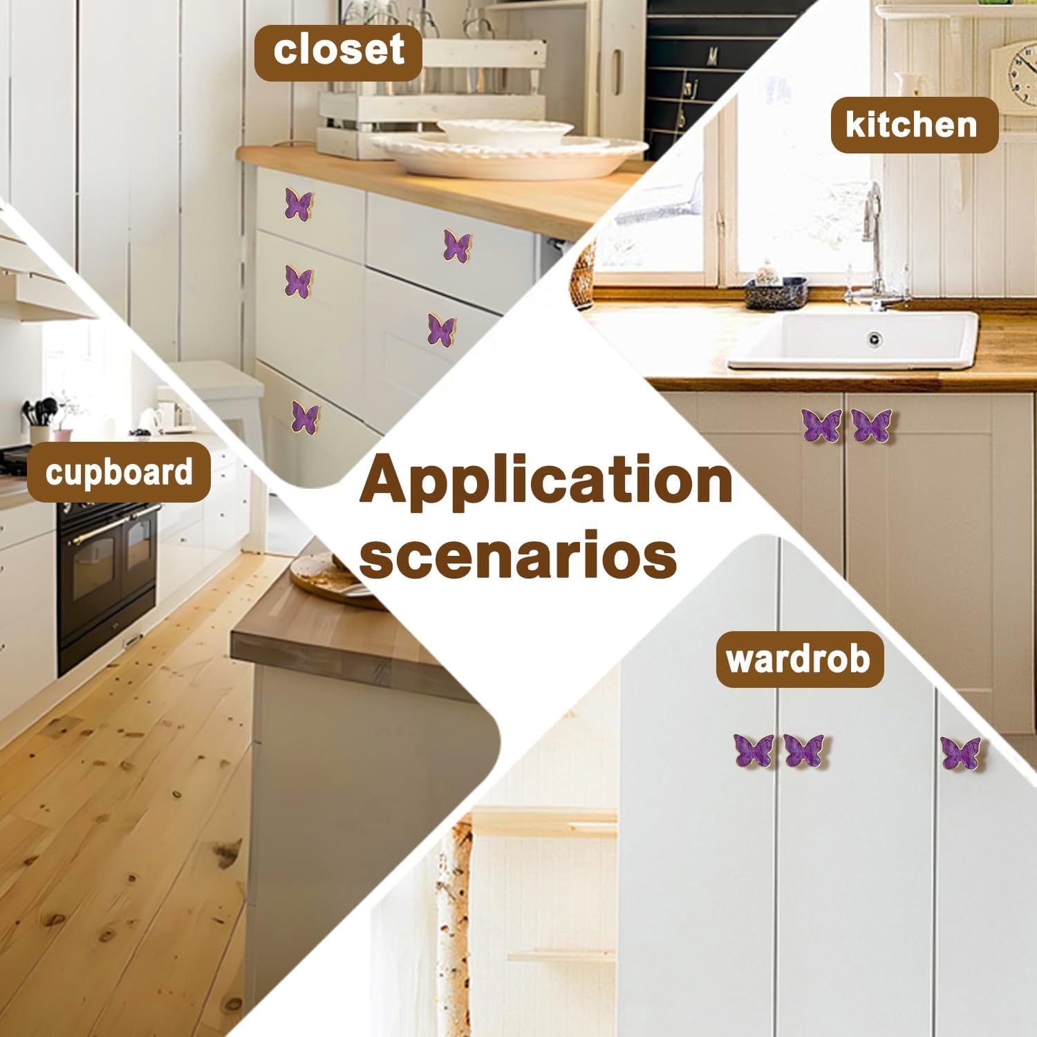 Butterfly 6 pcs Shape Knobs Handle Gold Cabinet Knobs Decoration Door Handle Single Hole Handles Cabinet Drawer Dresser Kitchen Wardrobe Furniture Hardware Pulls