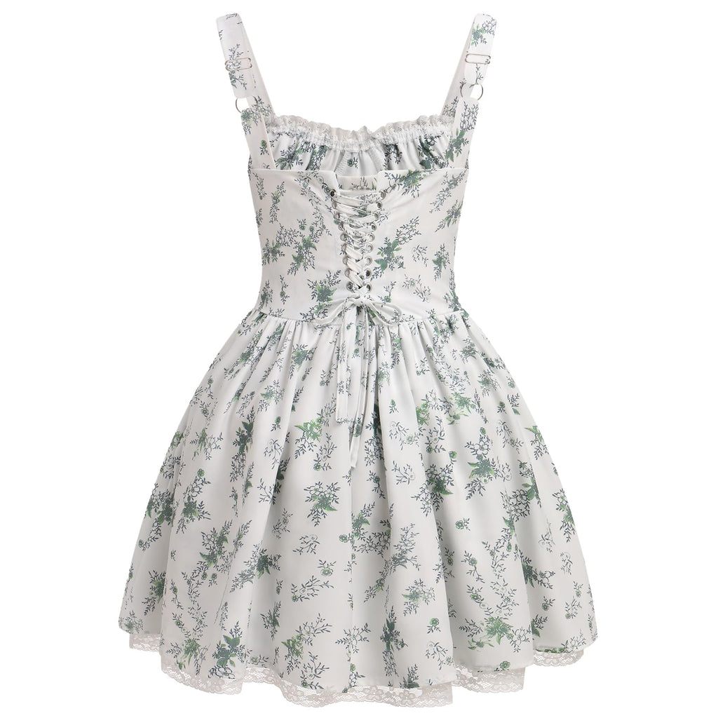 Women's Spaghetti Strap Corset Mini Dress â€?Backless, Lace-Up, Low-Cut Ruffle Sundress