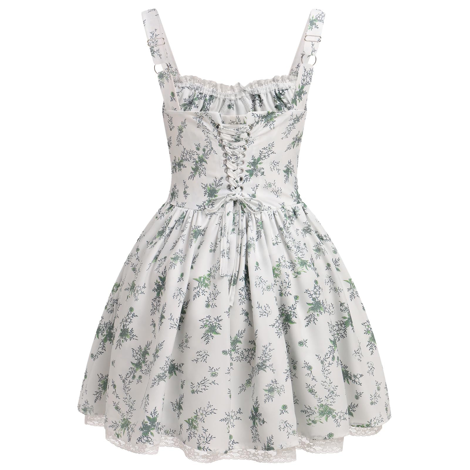 Women's Spaghetti Strap Corset Mini Dress â€?Backless, Lace-Up, Low-Cut Ruffle Sundress