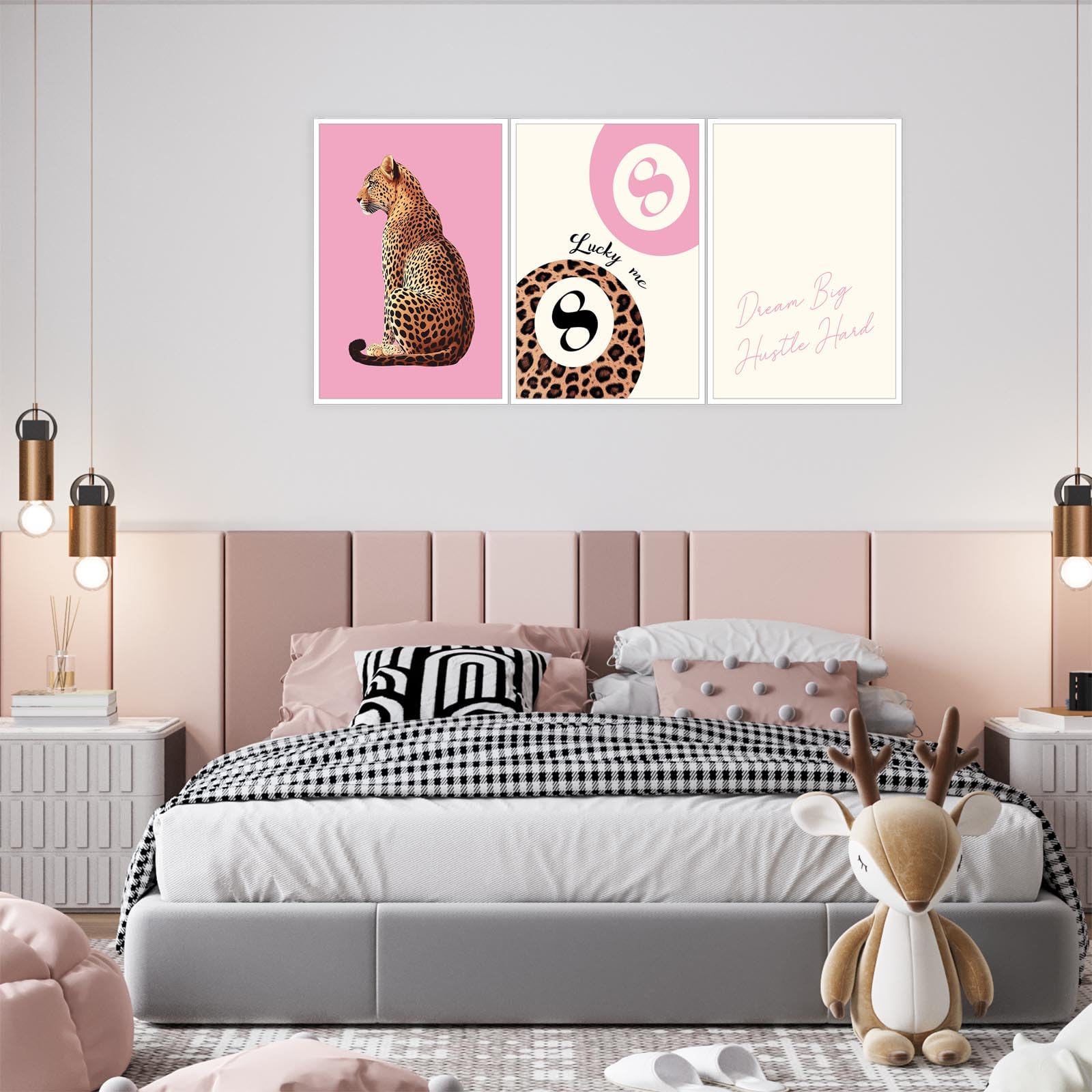 Pink Set of 3 Leopard Wall Art Prints Trendy Girly Cheetah Print Poster for Home Decor 16X24 in Unframed