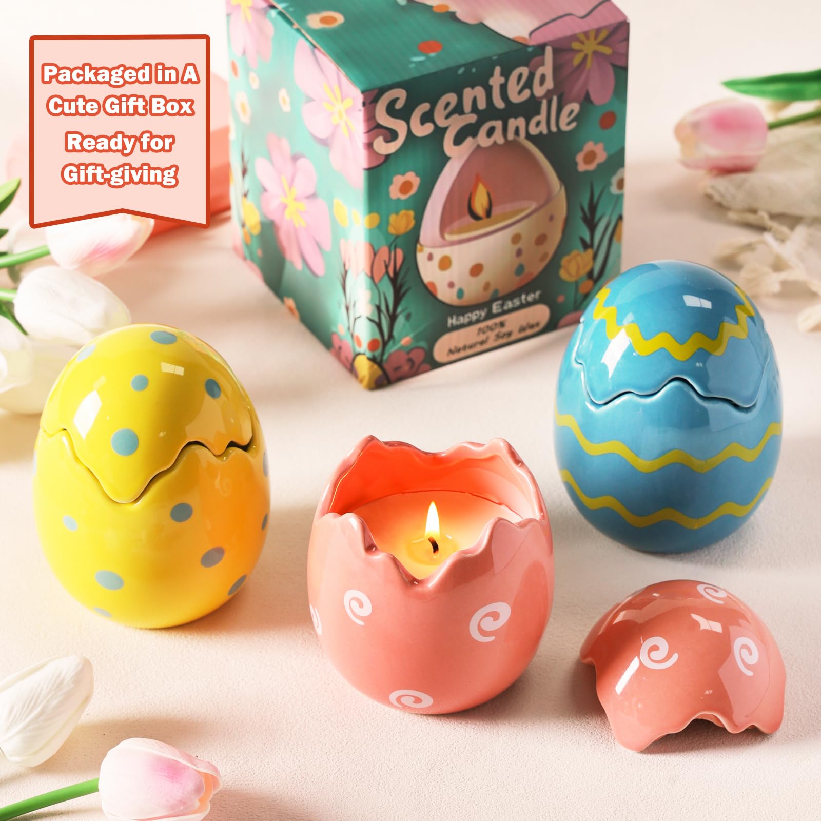 Candles for Spring Table Decorations- Easter Egg Decor Scented Candle 9oz, Spring Home Decor Centerpieces - Long Burning