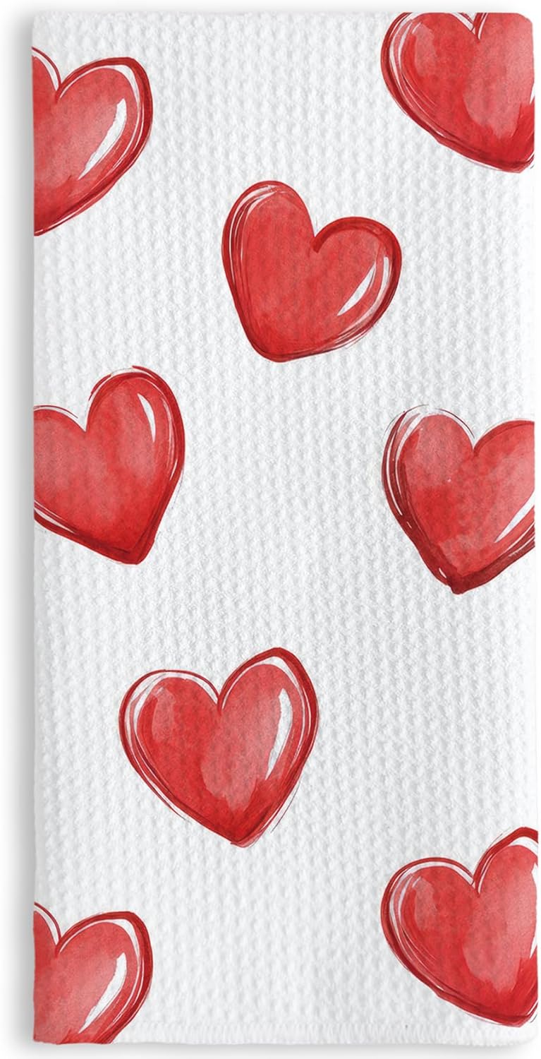 Heart Kitchen Towels 16X24In, Watercolor Red Heart Dish Towels for Decor