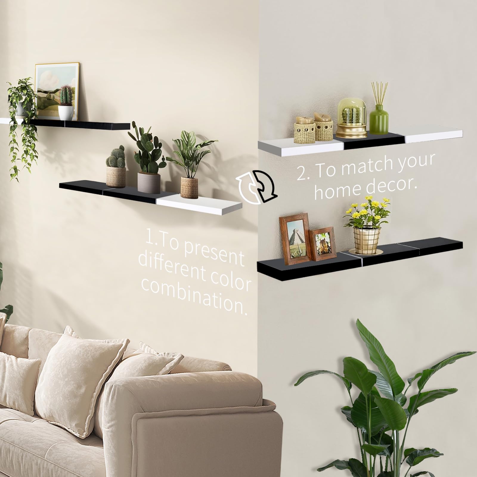 Color-Blocked Floating Shelves â€?Set of 2 Wall-Mounted Shelves for Bedroom & Living Room Storage 36"