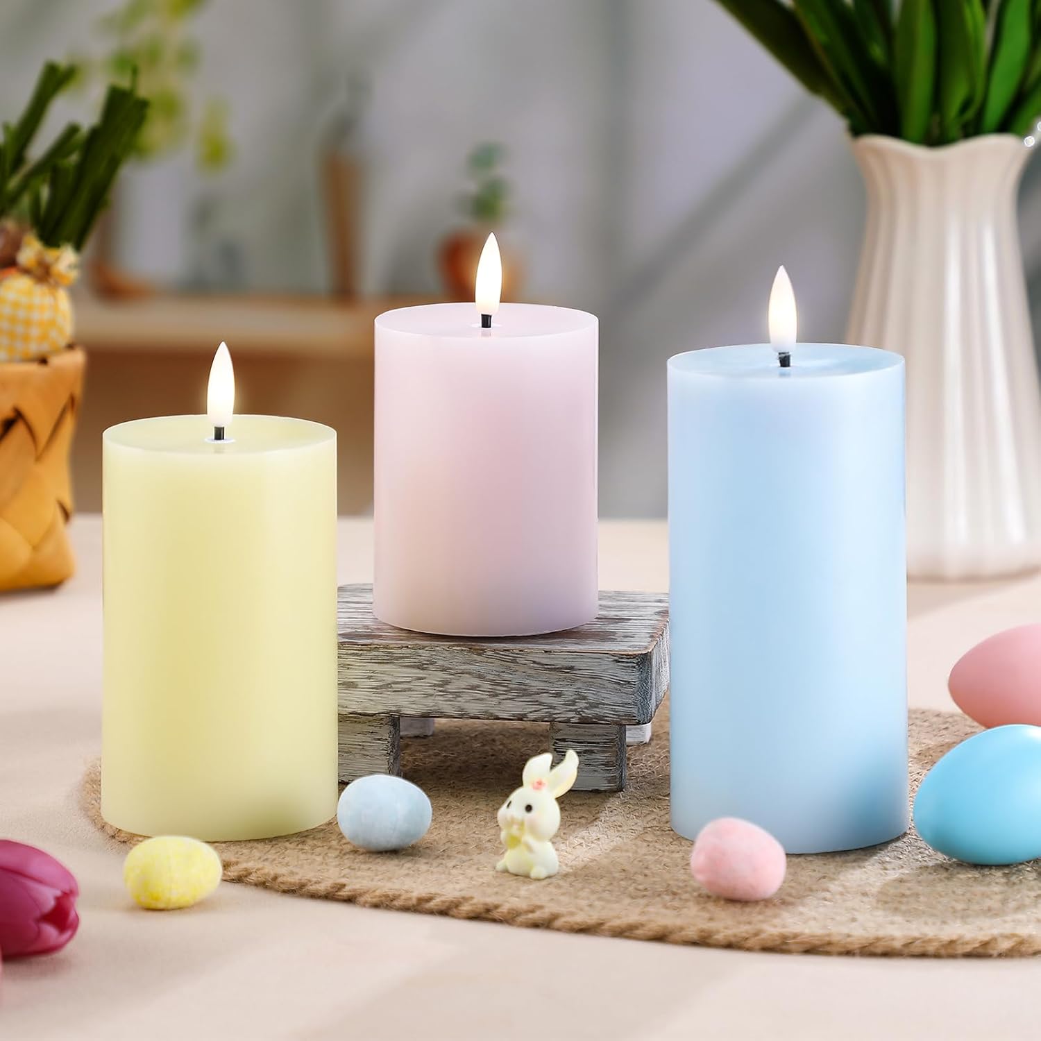 LED Flameless Pillar Candles - Real Wax Multicolor Pastel Fake 3D Battery Operated Candles
