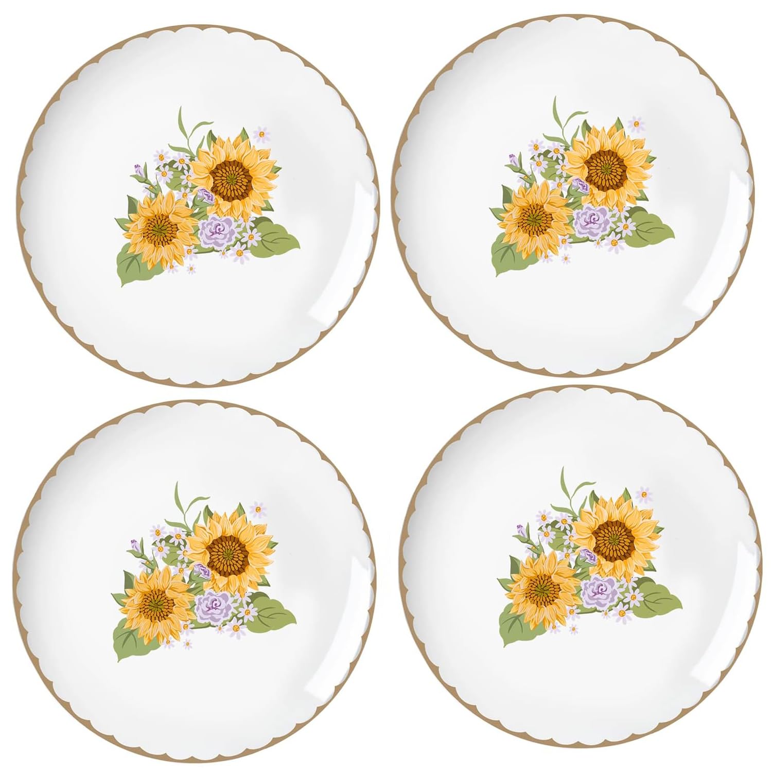 Vintage Floral Flowers Pattern Ceramic Plates, Set of 4