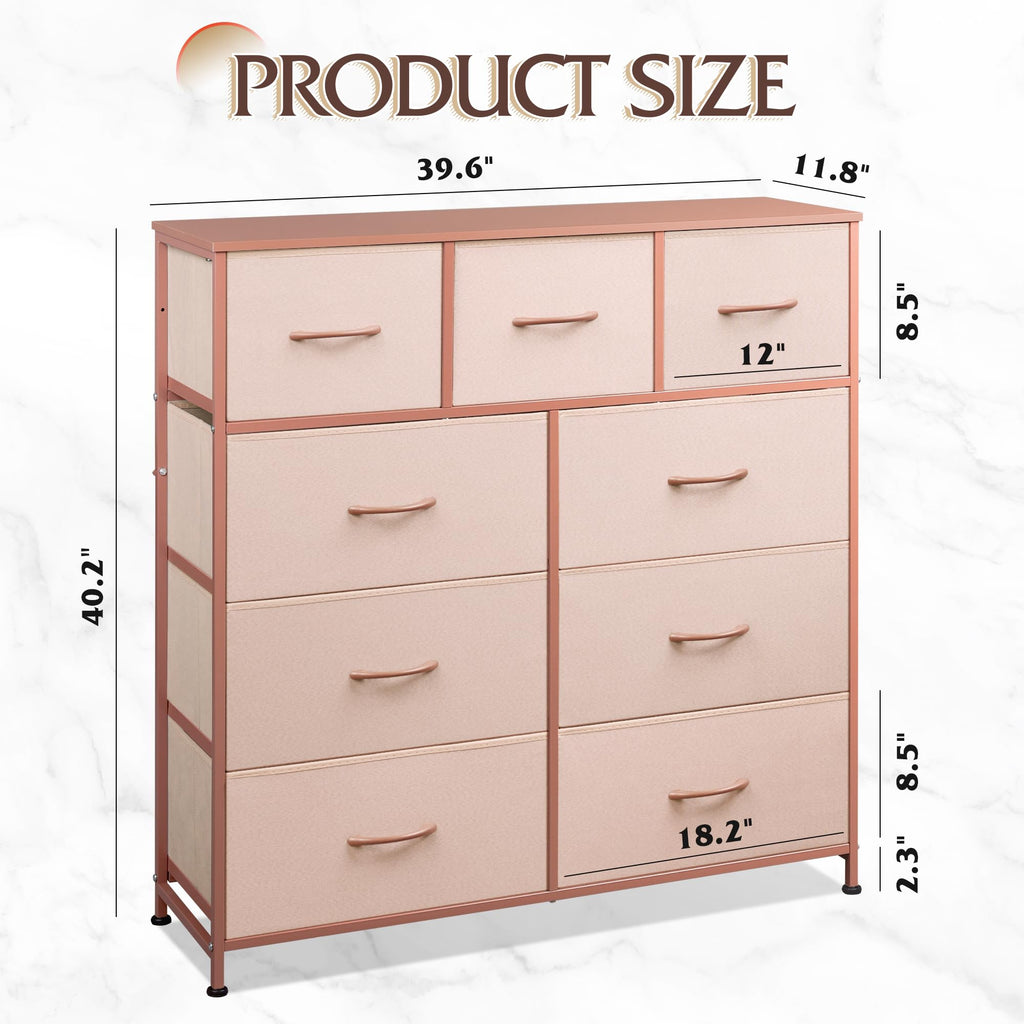 Drawer Fabric 9 Dresser â€?Tall Storage Tower with Bins, Steel Frame, and Wood Top