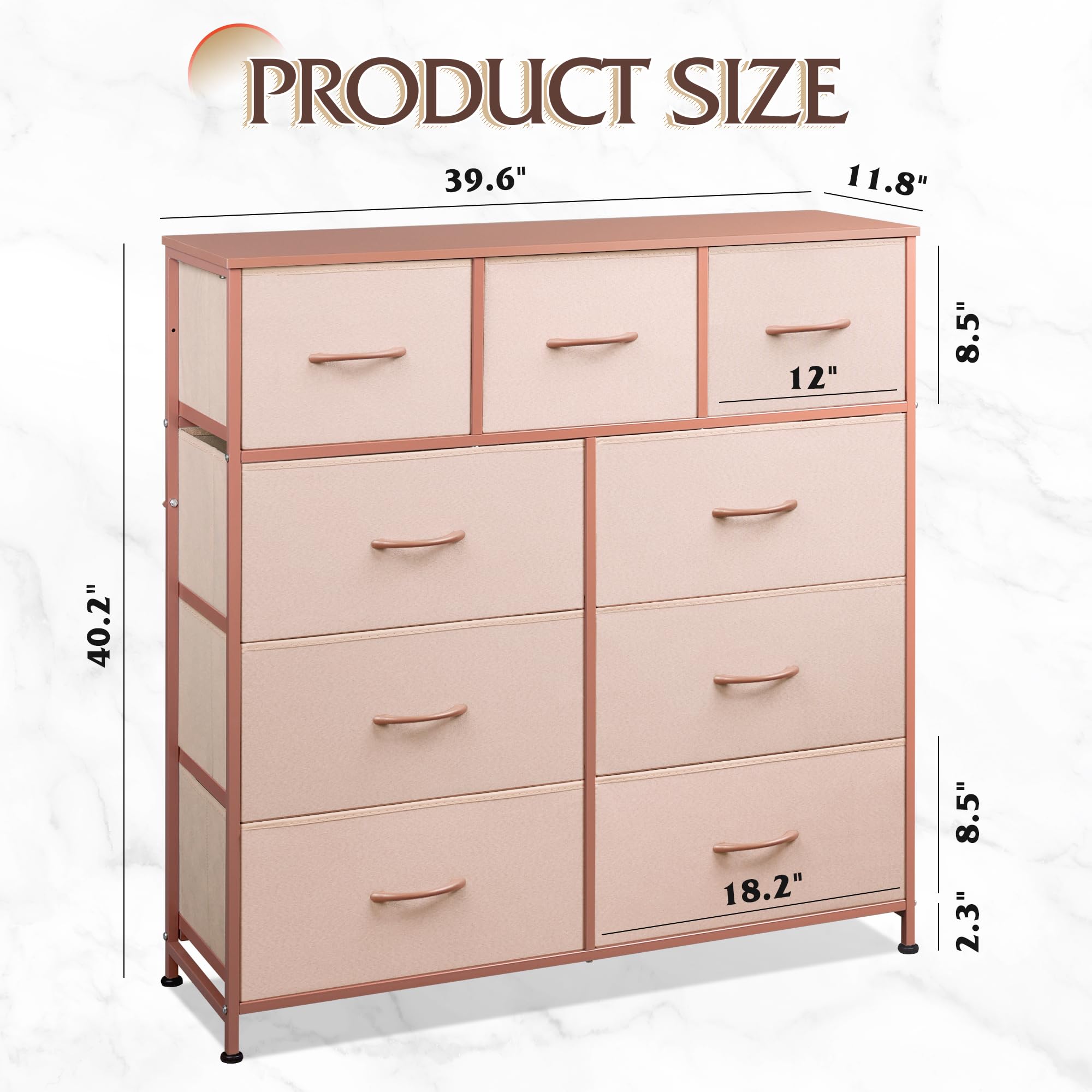 Drawer Fabric 9 Dresser â€?Tall Storage Tower with Bins, Steel Frame, and Wood Top
