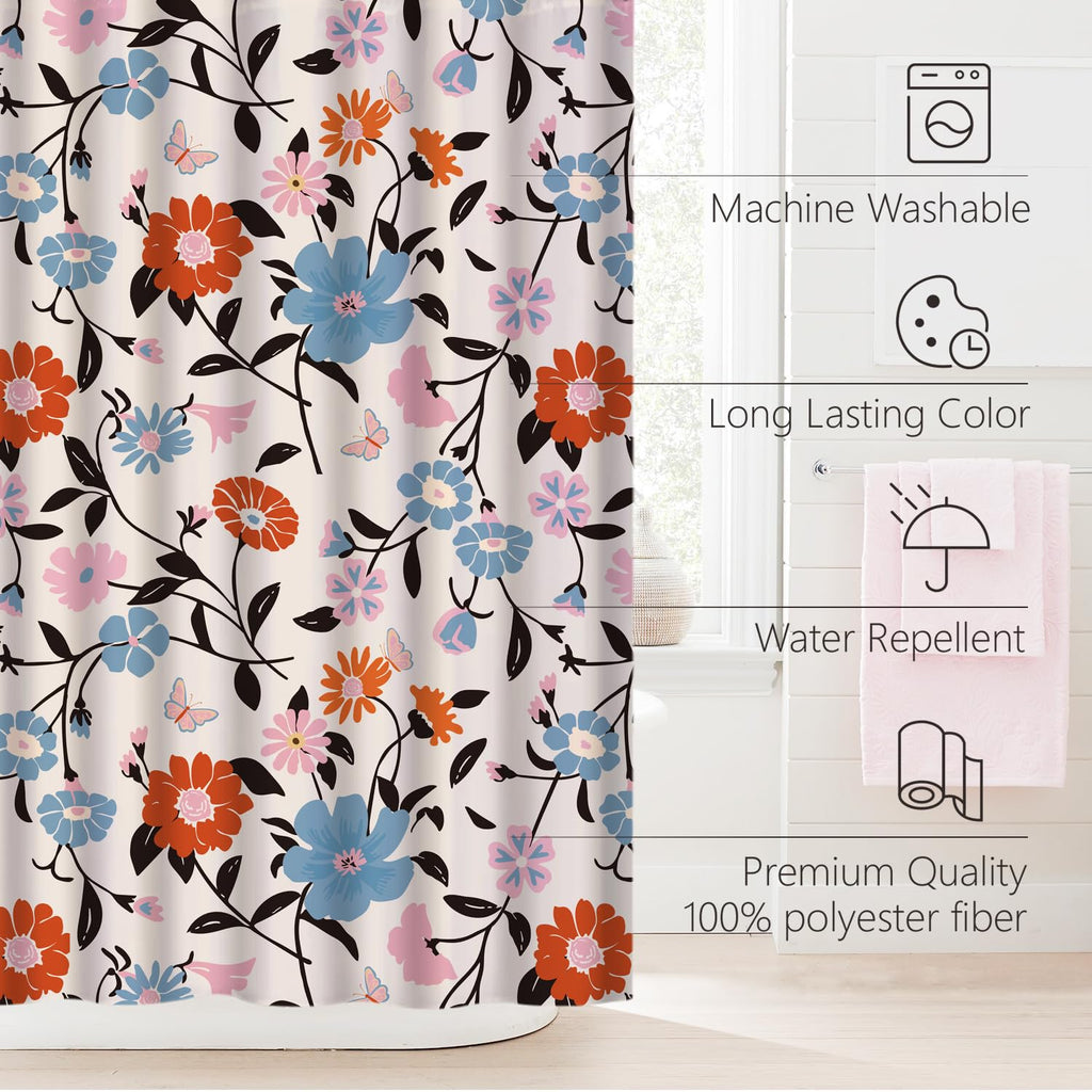 Cute Shower Curtain for Bathroom Modern Aesthetic Funky Decorative, Pretty Chic Cloth Set with Hooks, 72x72 Inch