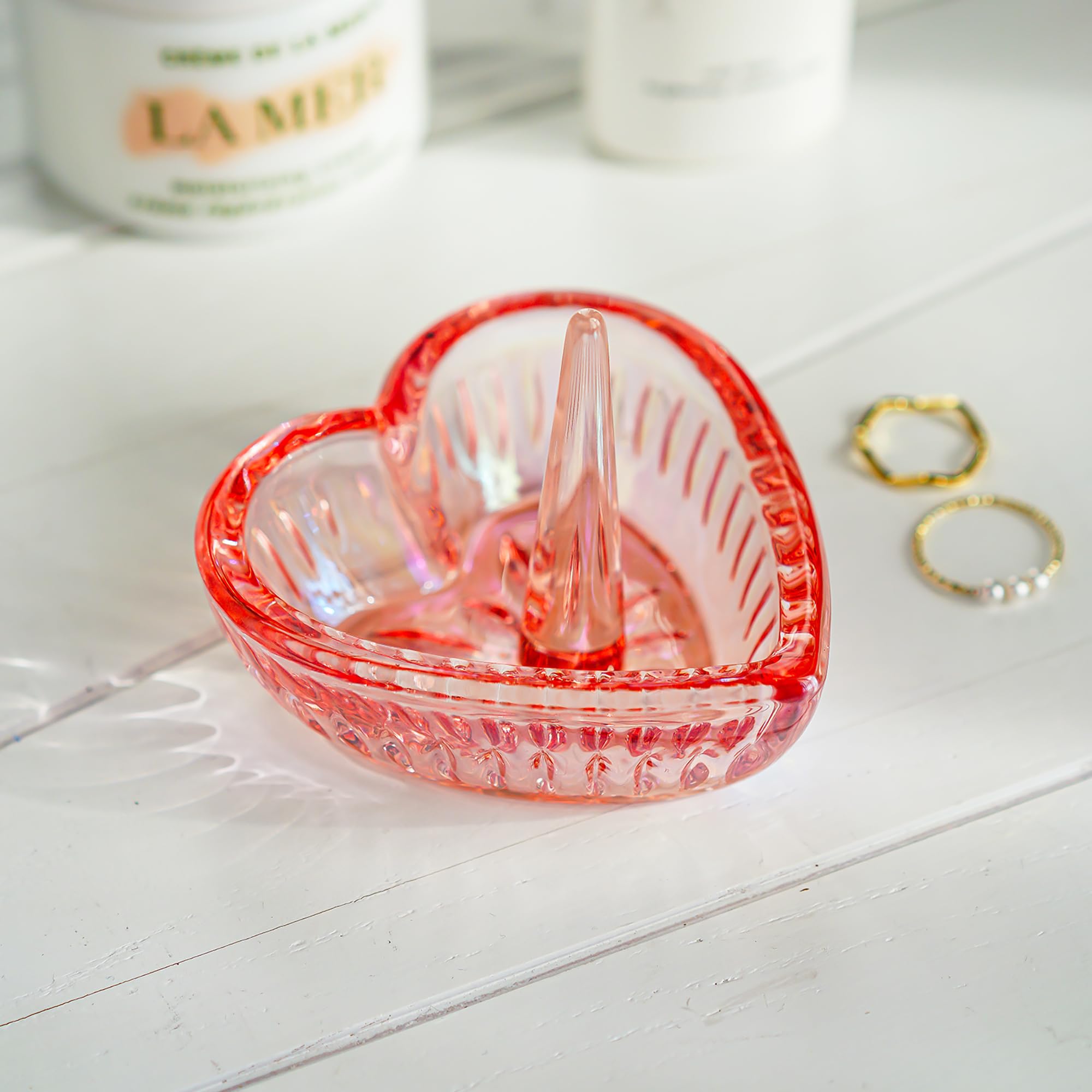 Glass Ring Holder Dish, Crystal Glass Heart Shaped Ring Holder