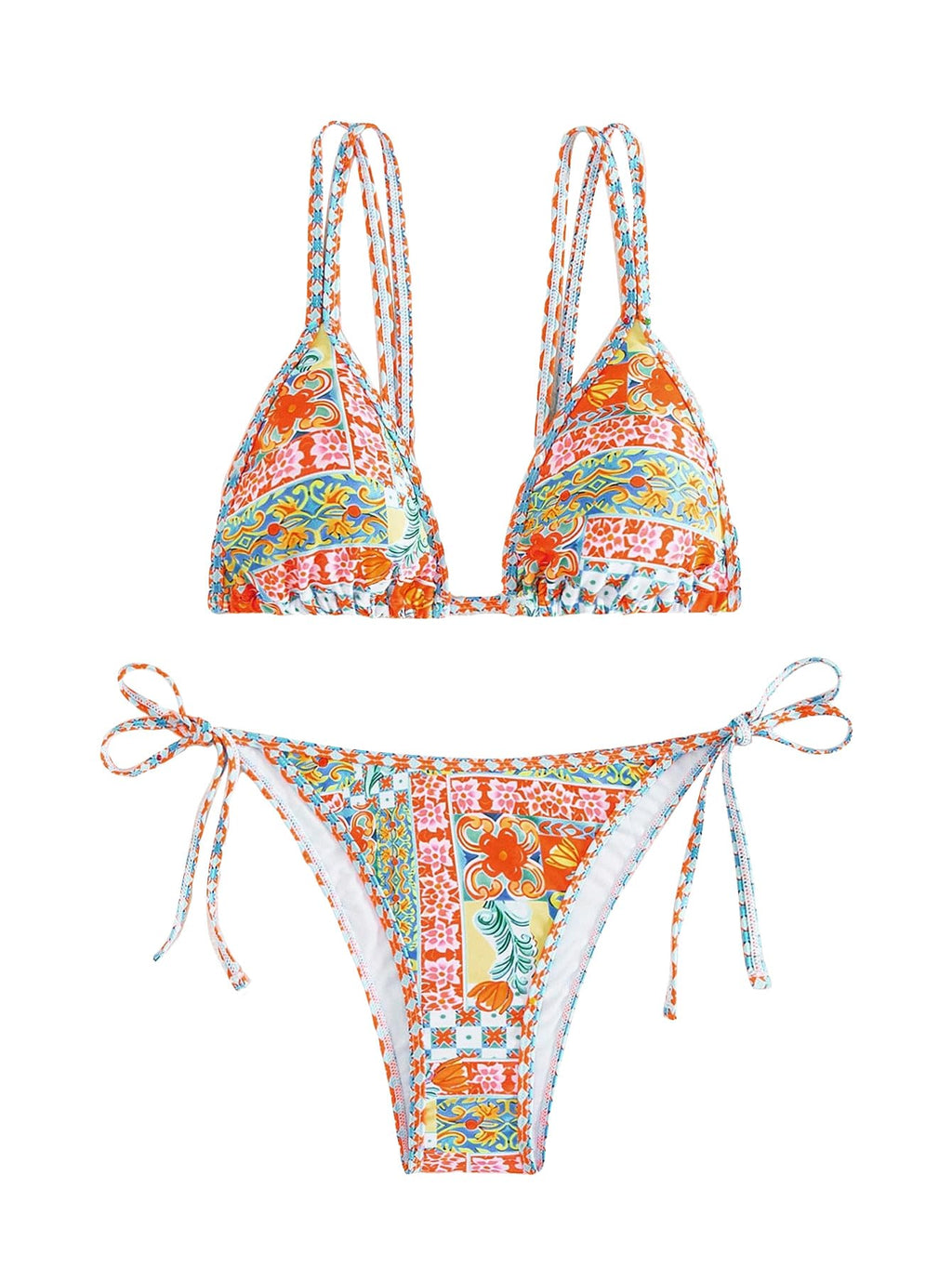 Women's Boho Floral Tie Side Triangle High Cut Bikini Set Bathing Suit Swimsuit