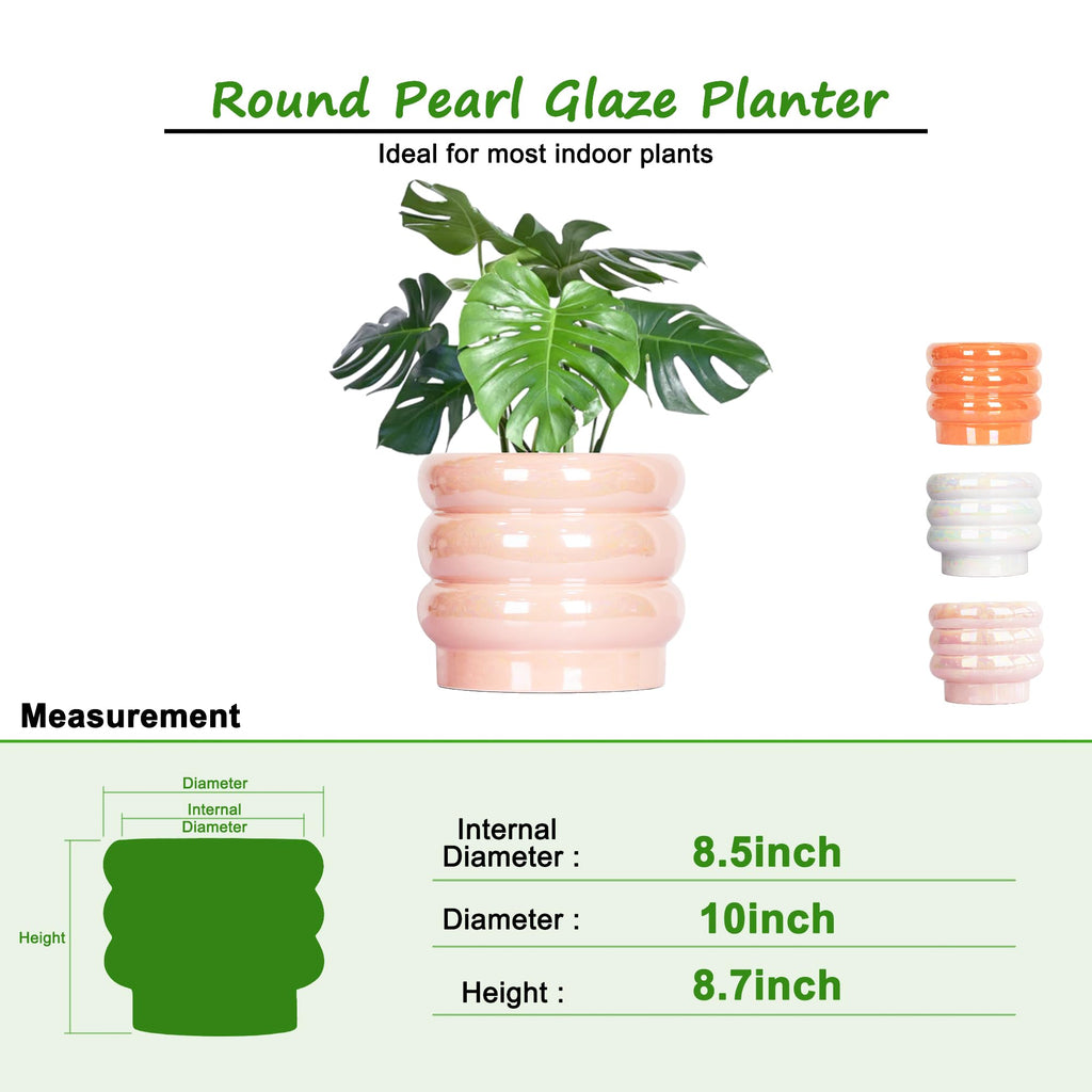 Ceramic Plant Pots for Indoor Plants, Rainbow Pearl Glaze Planter with Planters for Plants with Drainage Hole