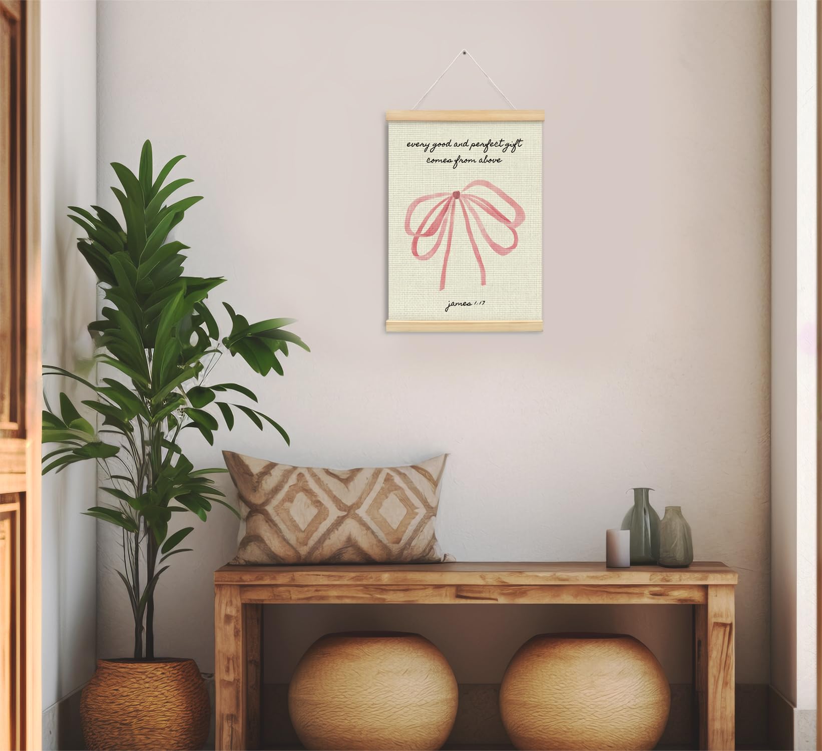 Trendy Bows Pink Coquette Scripture Wall Art Poster Hanger Frame, Christian Bible Verses Posters Wall Art Decor