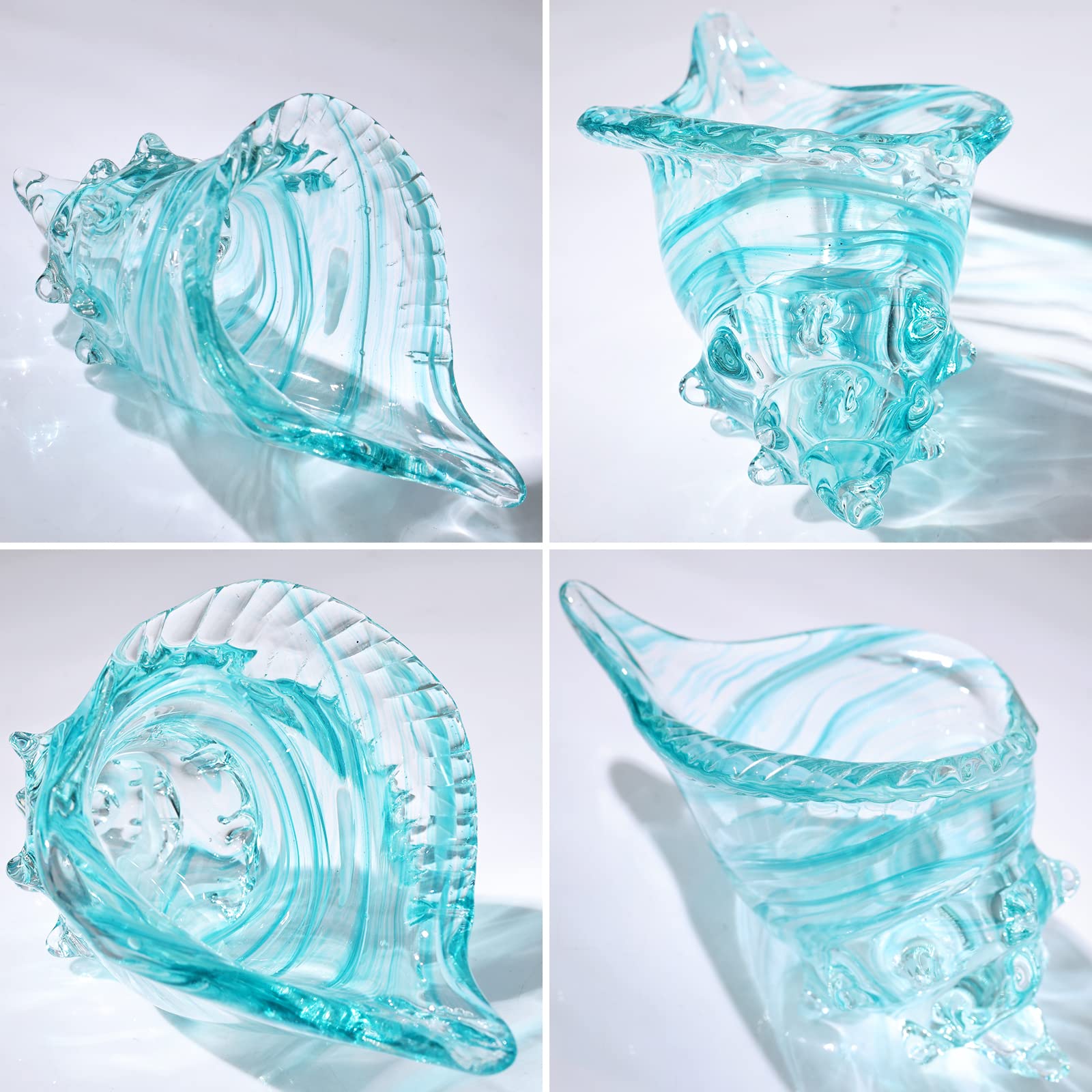 Hand Blown Glass Conch - Coastal Home Decor Conch Corners, Glass Art Conch Sculptures, Office Decor Blown Glass Art, Living Room Table Centerpieces, Bathroom Shelf Tops And Cabinet Decor