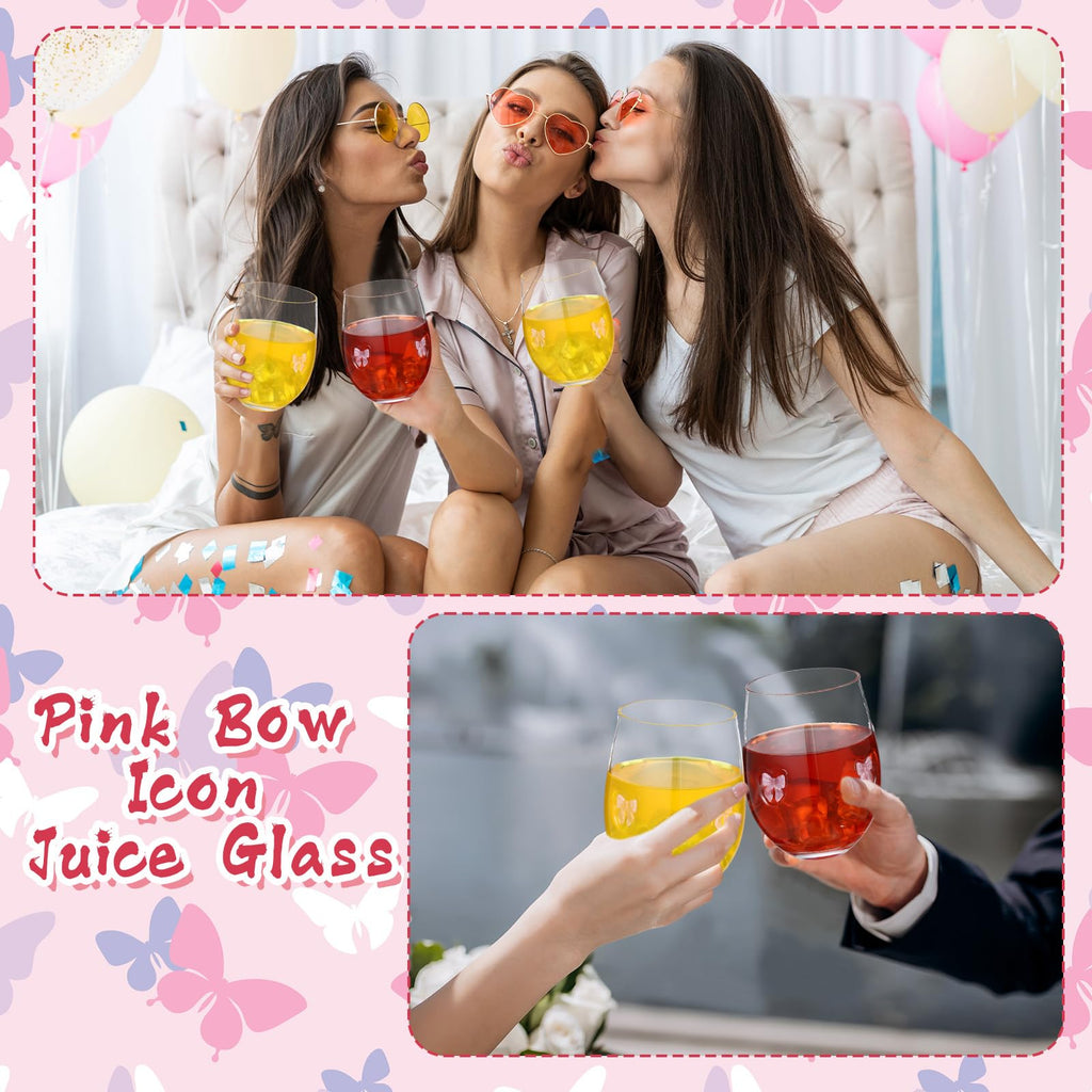 Pink Bow Aesthetic Stemless Wine Glasses 18 oz