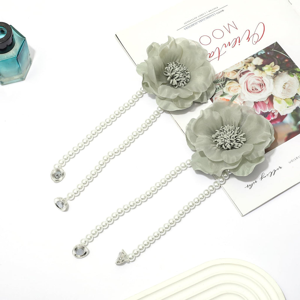 Elegant Pearl Magnetic Curtain Tieback with Handmade Flower Decorative Drapery Holdbacks Rope Holder