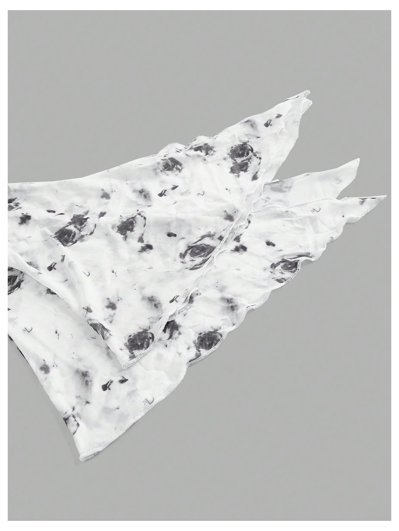 Verdusa Women's Floral Print Mesh Bell Sleeve Tie-Front Top with Lettuce Trim